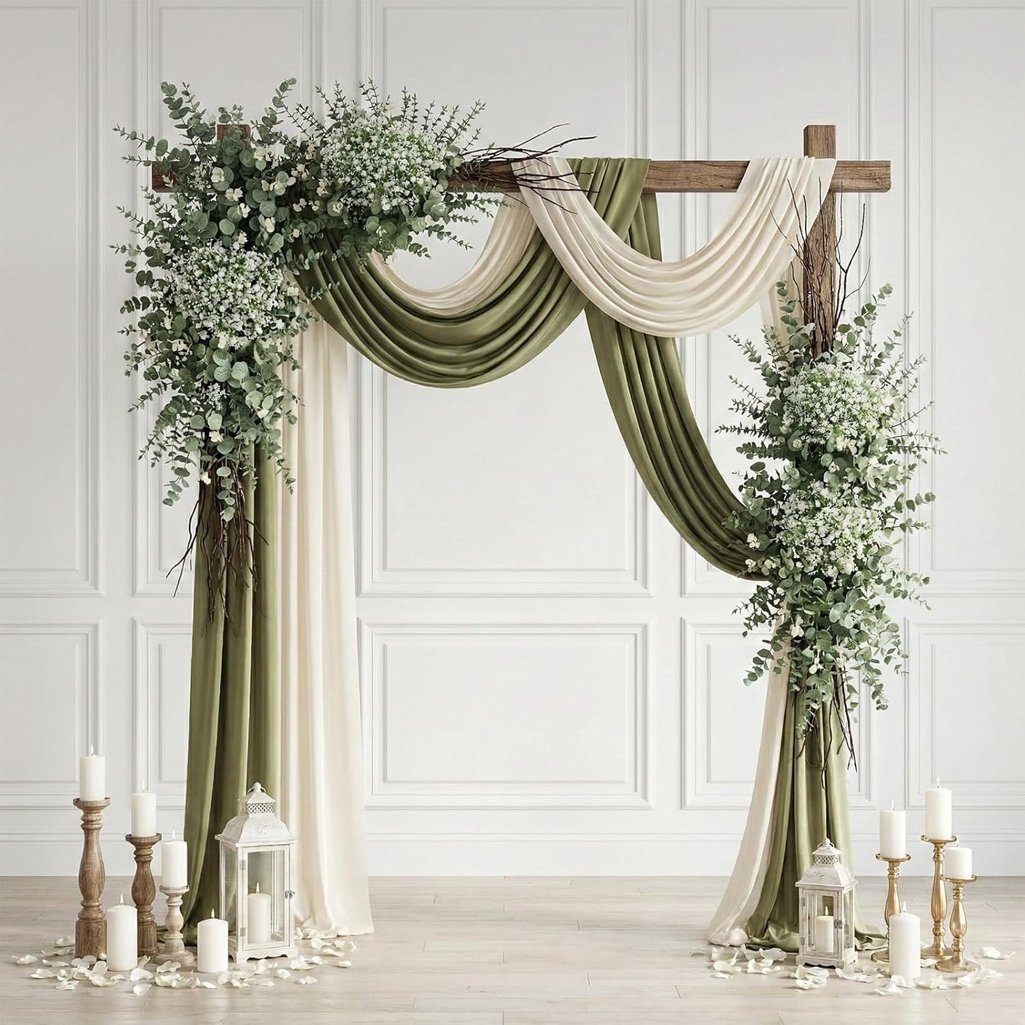 Baby Breath Artificial Flowers Bulk and Eucalyptus Leaves / Green and White / Set of 100