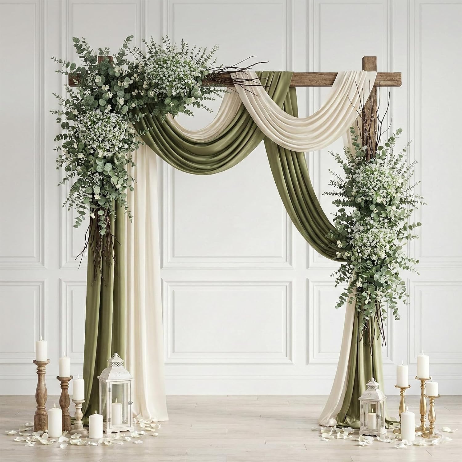 Baby Breath Artificial Flowers Bulk and Eucalyptus Leaves / Green and White / Set of 100