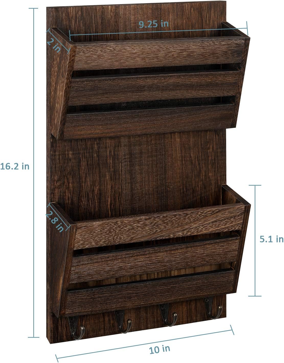 Mail Holder / 4 Key Hooks / Dark Brown