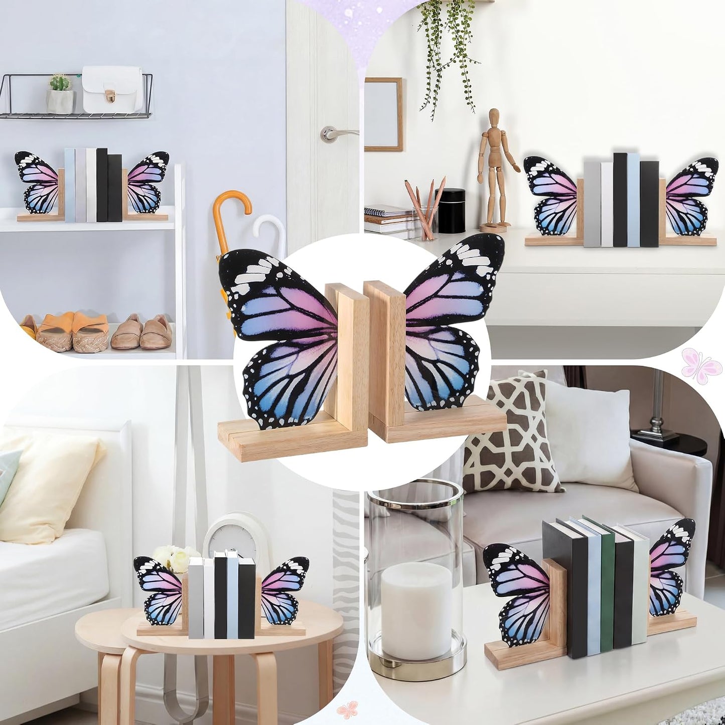 Decorative Butterfly Bookends Wooden Acrylic Butterflys Bookend / Pale Blue Swallowtail Butterfly