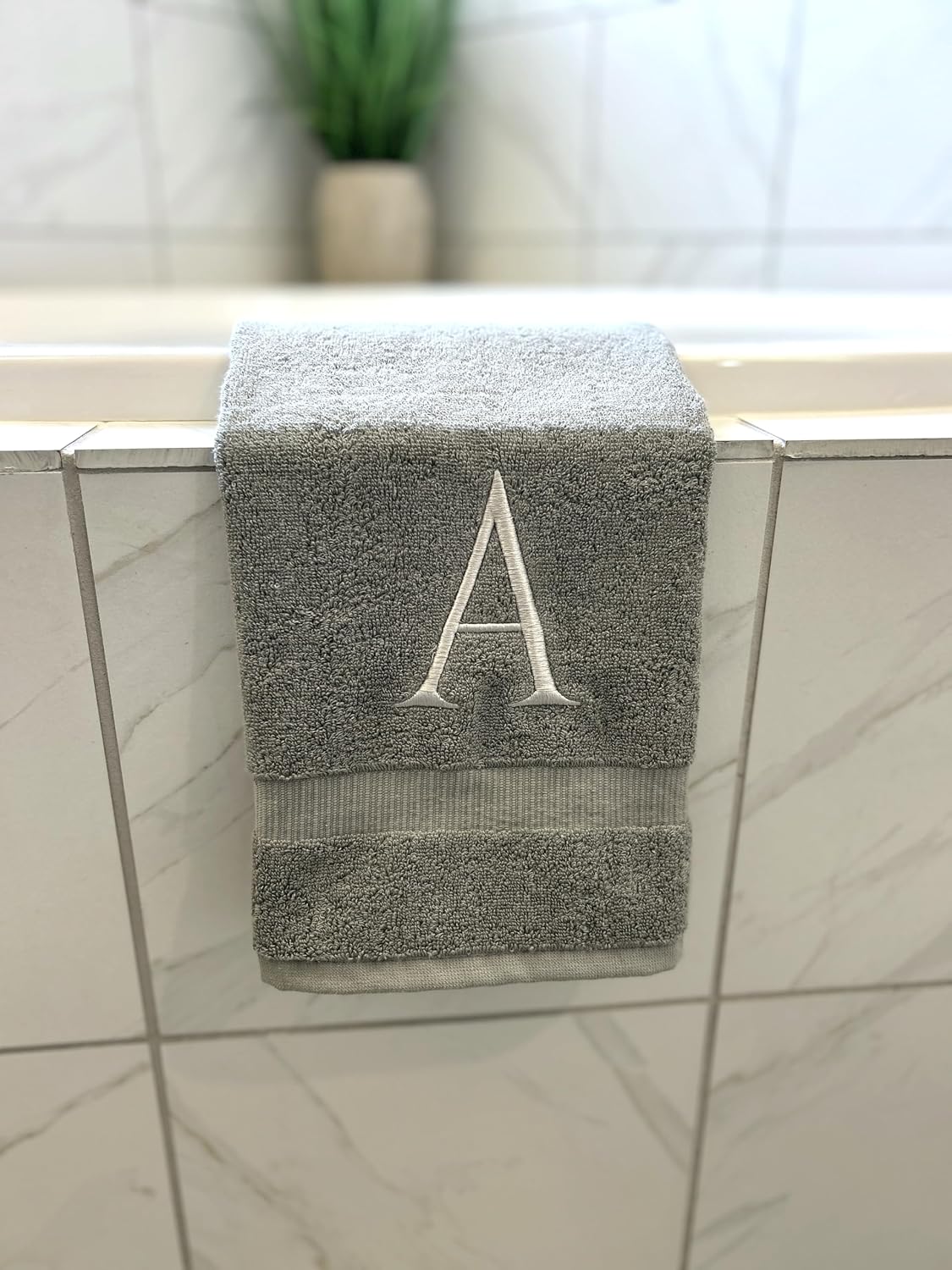 Gray with Silver Monogrammed Hand Towels for Bathroom - Set of 2 Letter B | Luxury Hotel Quality Initial Towels For