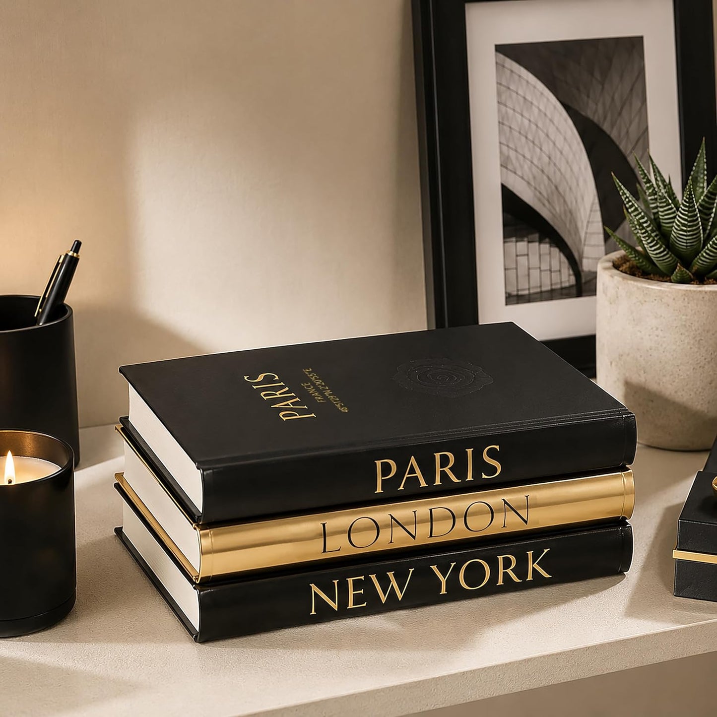 Decorative Hardcover Display Faux Books / Black and Gold