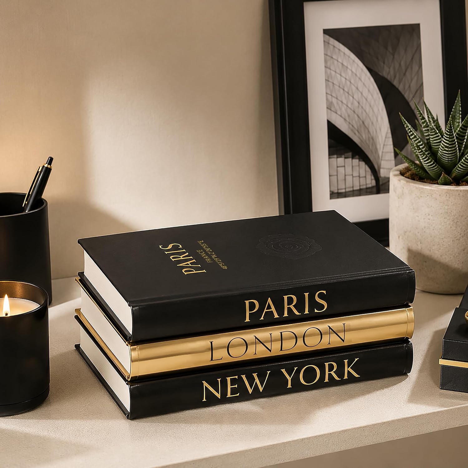 Decorative Hardcover Display Faux Books / Black and Gold
