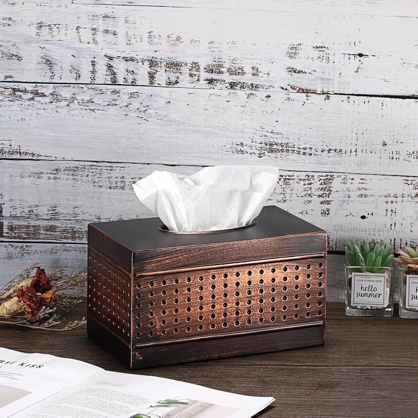 Tissue Box Cover Sturdy Galvanized Iron Rectangular Tissue Box / Large