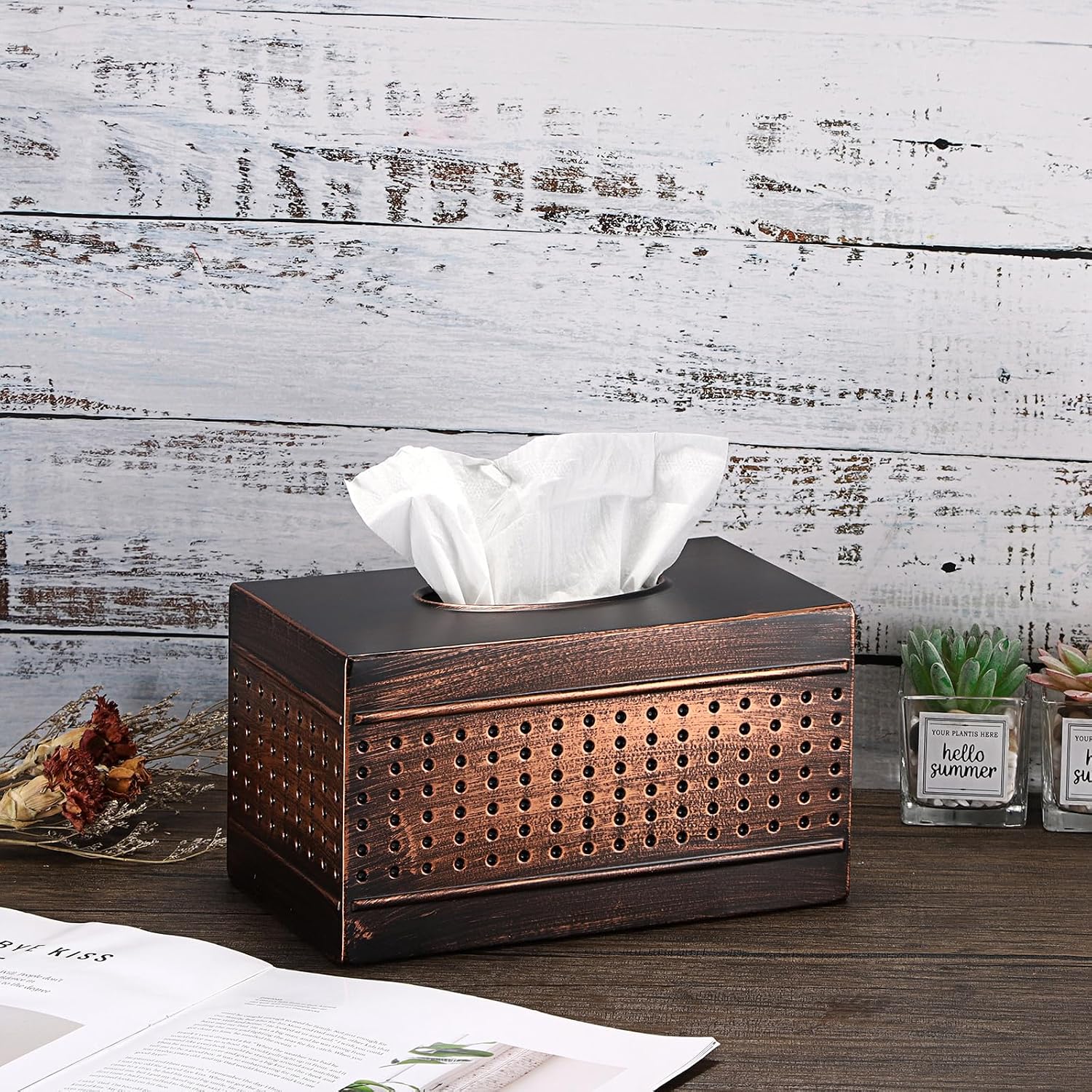 Tissue Box Cover Sturdy Galvanized Iron Rectangular Tissue Box / Large
