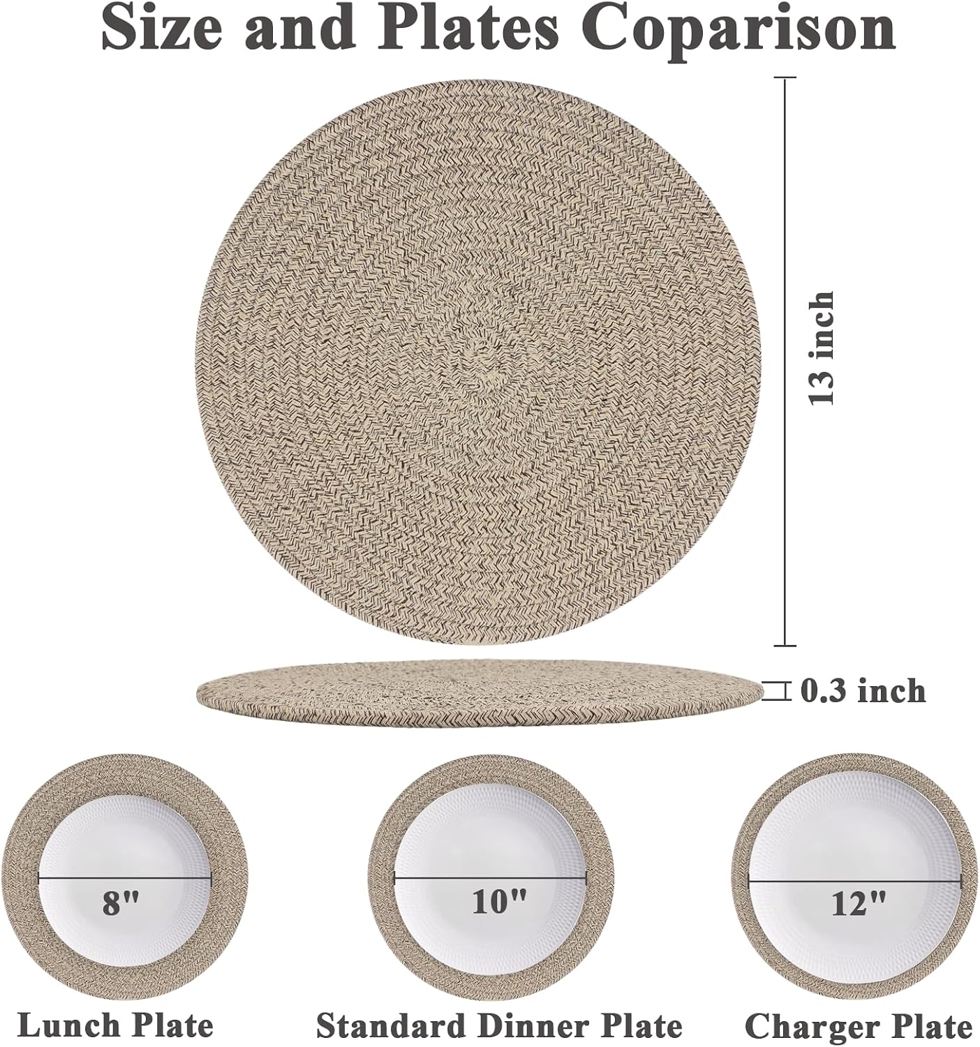 Round Placemats Set of 6, Cotton Rope Woven Table Mats, Hot Pads for Kitchen, Non Slip Heat Resistant Place Mats, 13