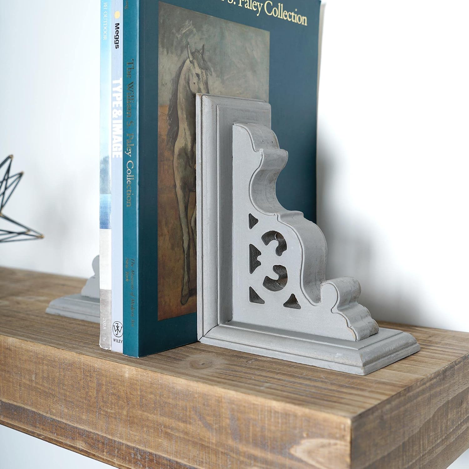 Decorative Heavy Duty Wood Bookends for Books/CDs/Vinyls/Magazines / Dark Grey