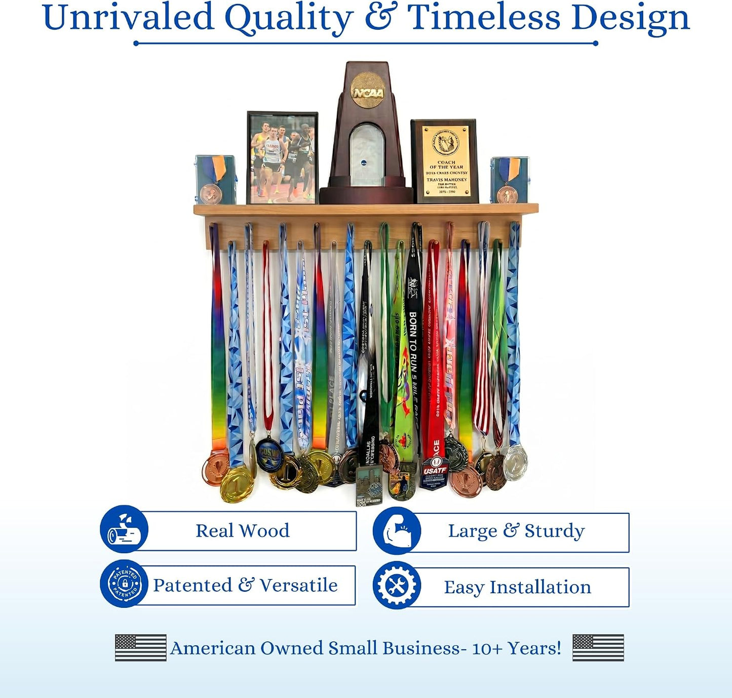 Premier Medal Hanger Display Rack and Trophy Shelf for Gymnastics, Soccer, Basketball, Football, and More – 2, ft