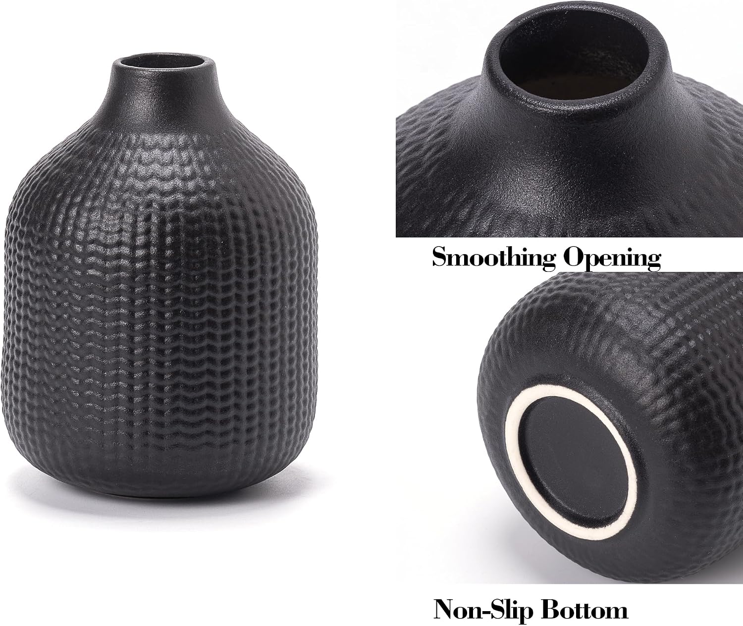 Black Ceramic Vases for Decor / 14 Black / Set of 3