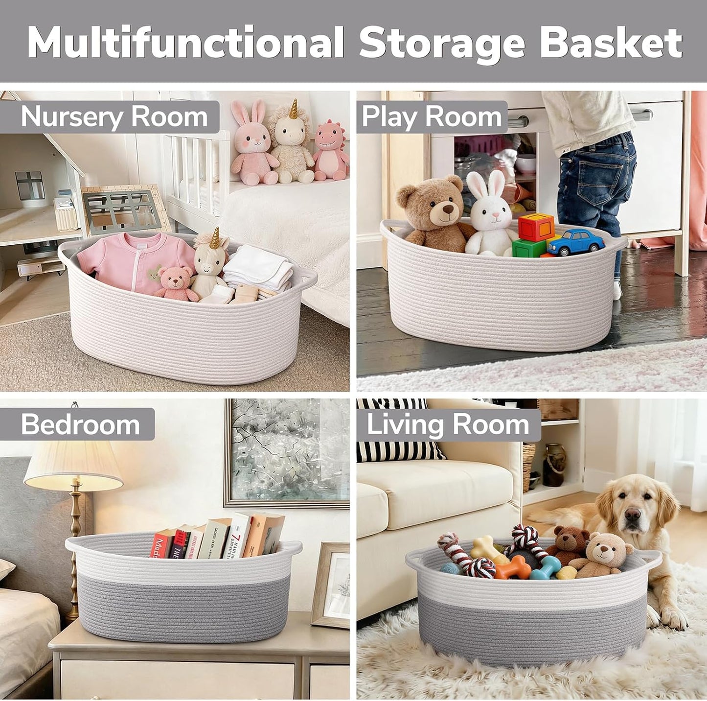 Large Dog Toy Basket / Gray / 19.7 x 11 x 7.9
