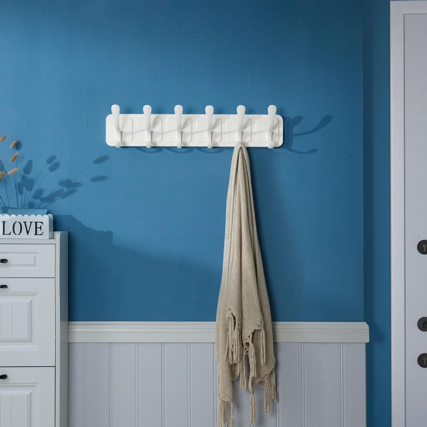 SKOLOO Coat Rack Wall Mount - Scandi-Style Wooden Carved-Block Coat Hook,Pack of 2, Wall Coat Hanger with 6 Hooks for