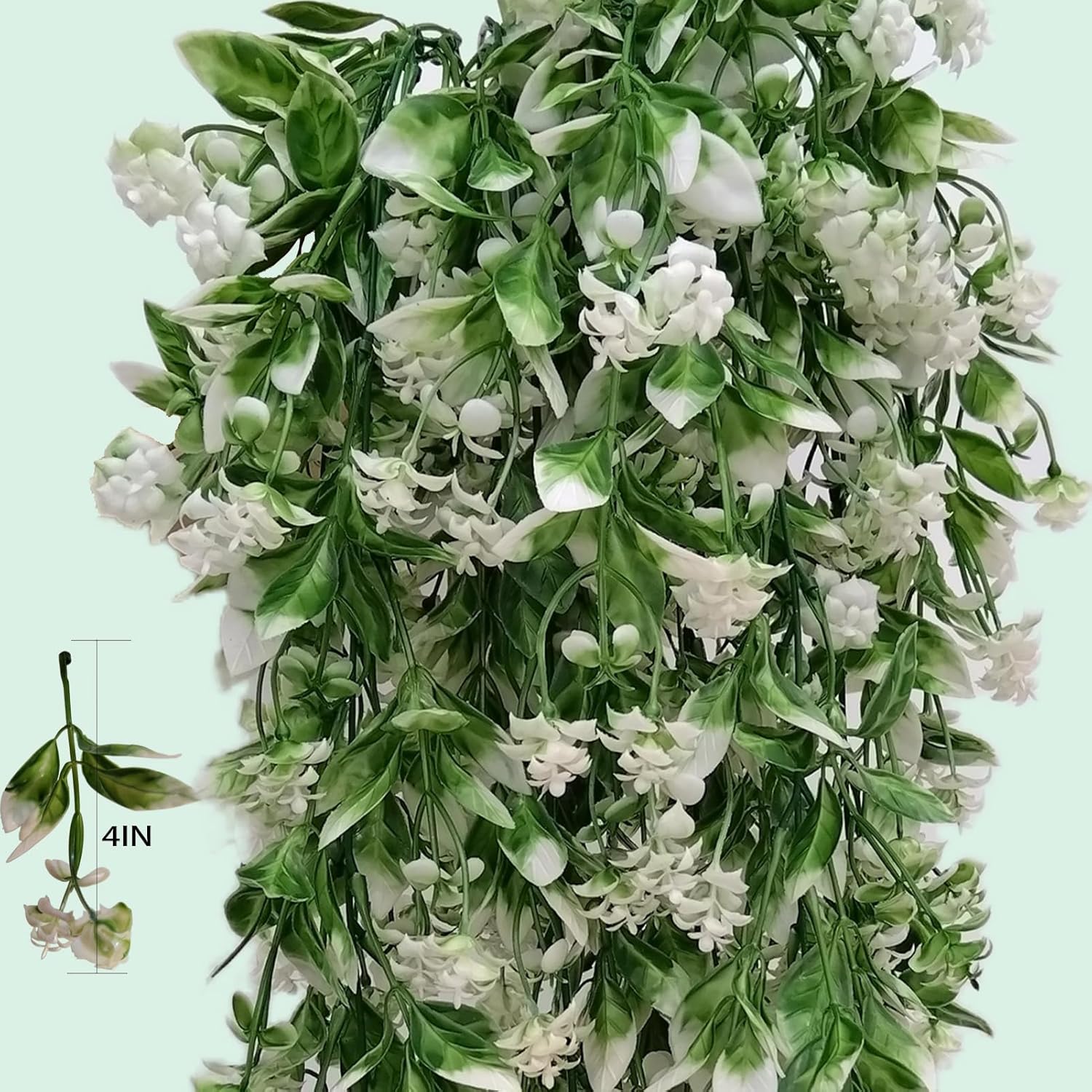 Artificial Hanging Flowers / White-rose / 22.4 Inch / Set of 4