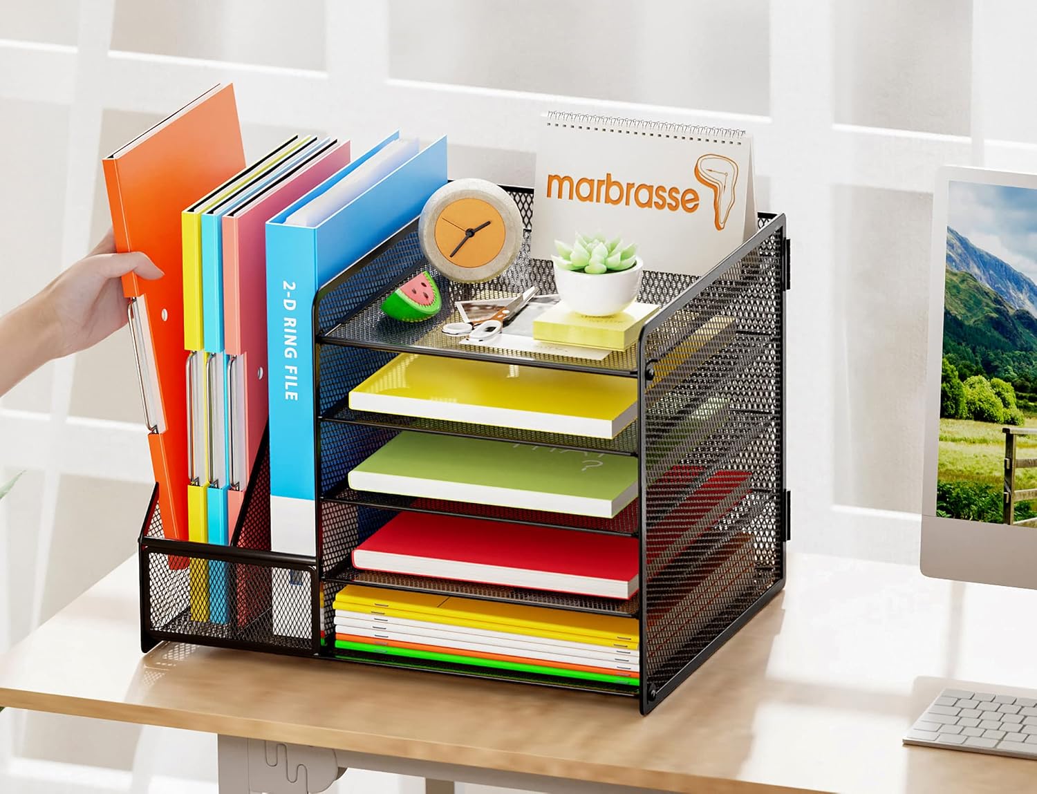 Marbrasse Desk Organizer with File Holder, 5-Tier Paper Letter Tray Organizer, Mesh Desk Organizers and Accessories