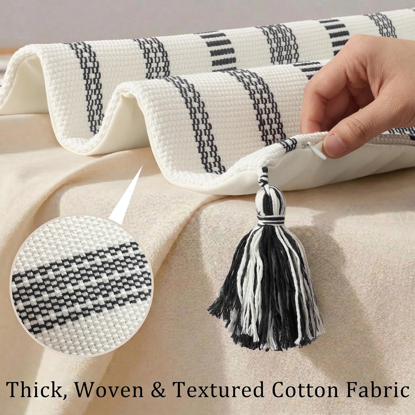 Boho Outdoor Couch Throw Pillow Covers / Black and Cream White / 20 x 20 / Set of 2