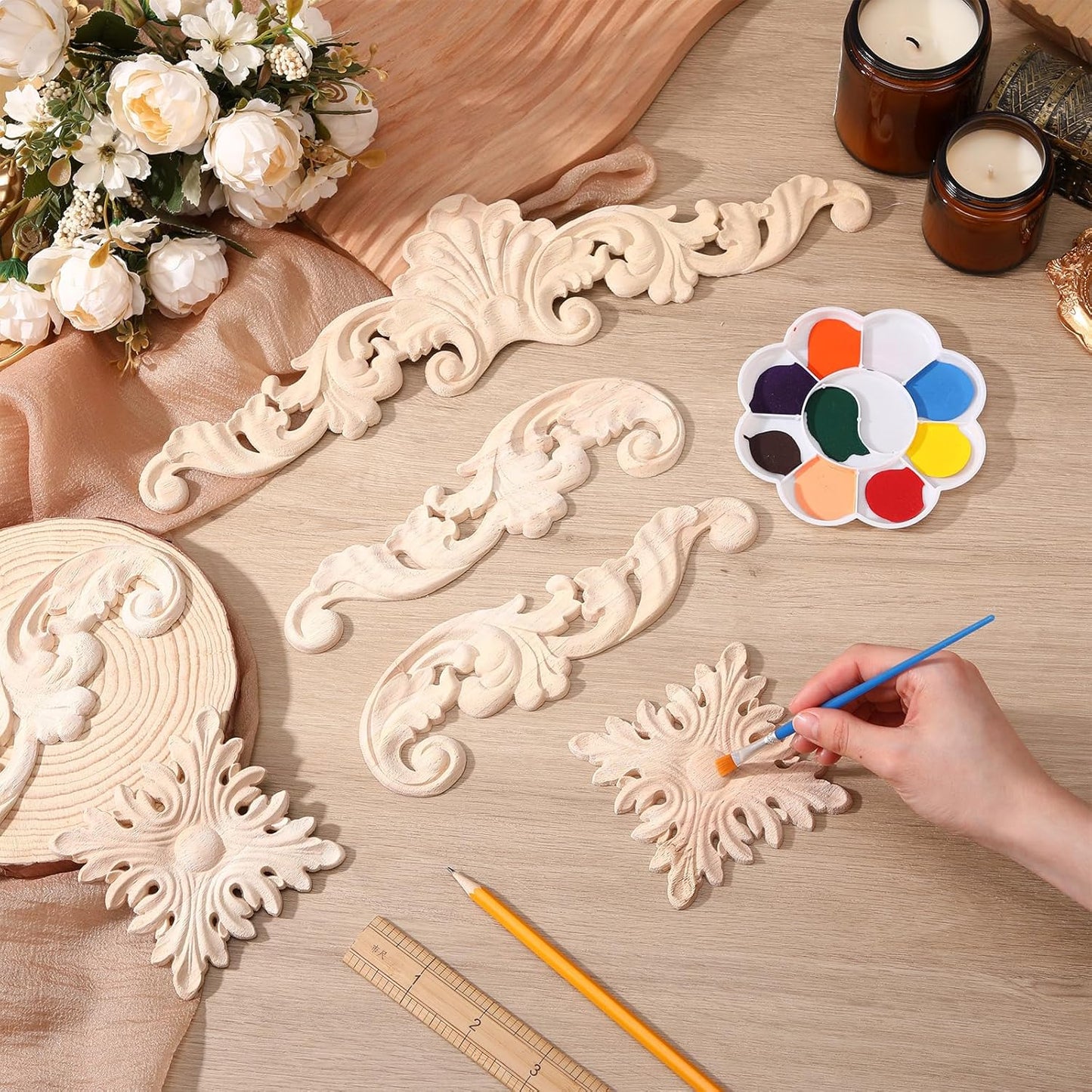 Wood Appliques and Onlays for Furniture Carved Onlays DIY / Adorable Style / Large Size / Set of 8