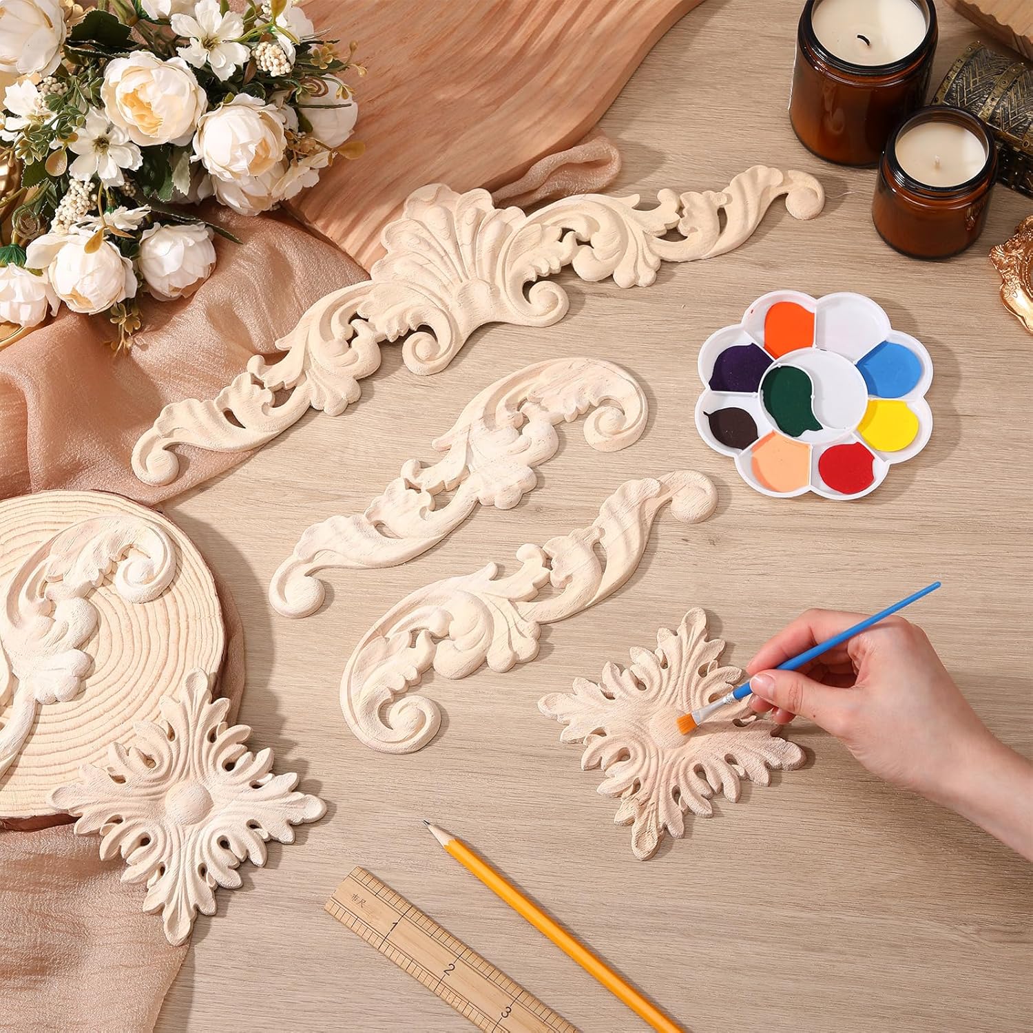 Wood Appliques and Onlays for Furniture Carved Onlays DIY / Adorable Style / Large Size / Set of 8