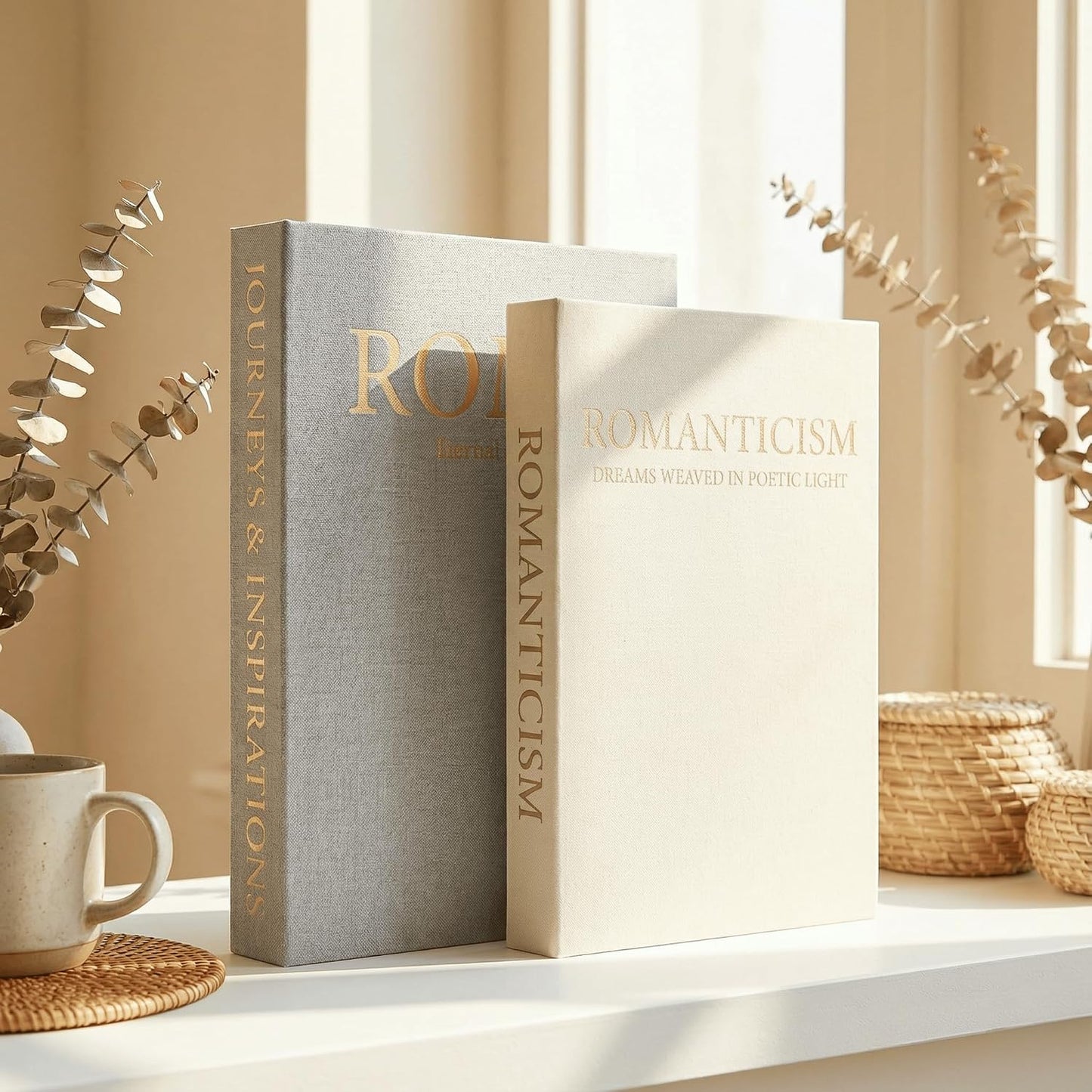 Linen Faux Books Boxes / Set of 2