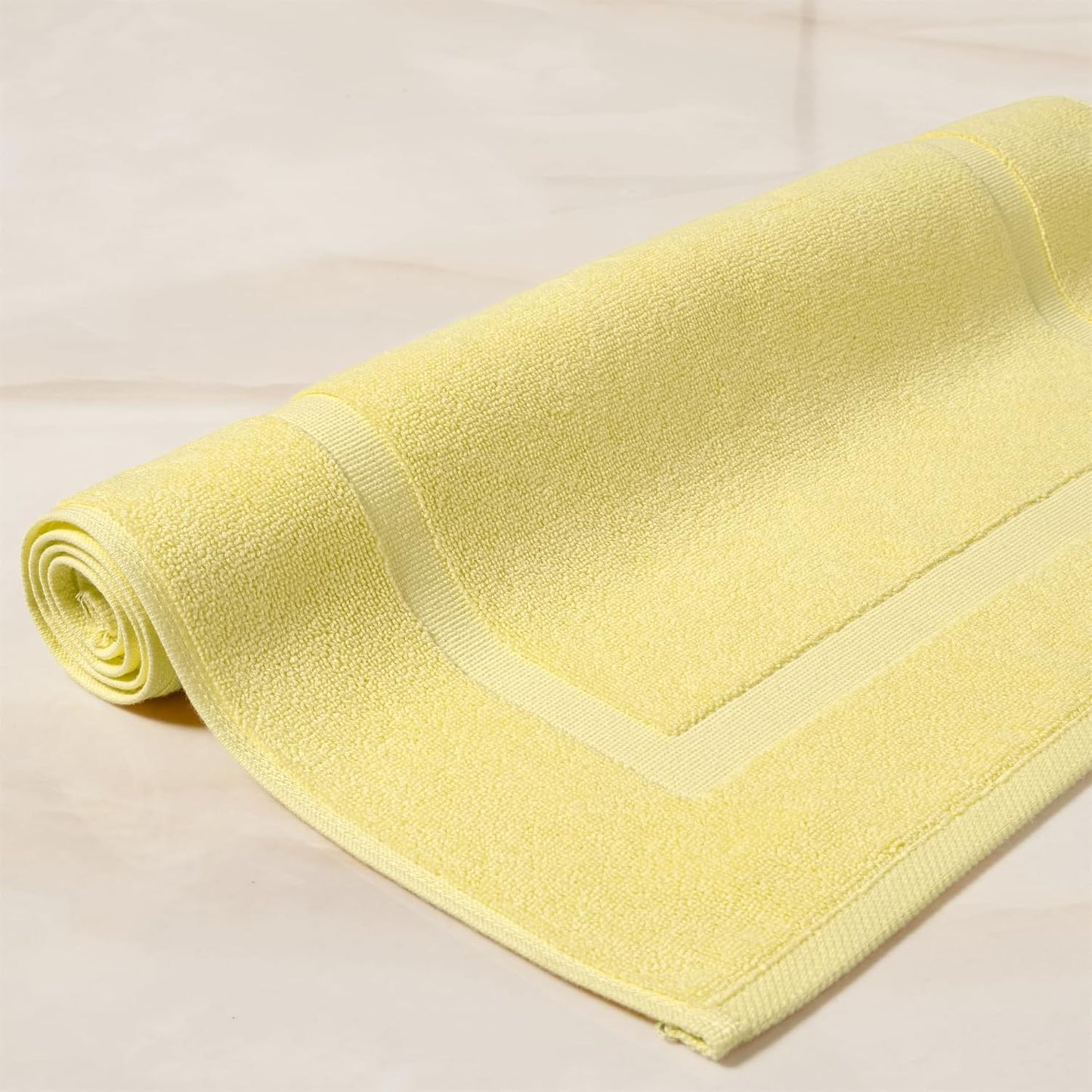 SALBAKOS 2-Piece 100% Turkish Cotton Bath Mat Towel, 20x34 inch, Yellow | Bathroom Floor Towels, Thick Soft Most