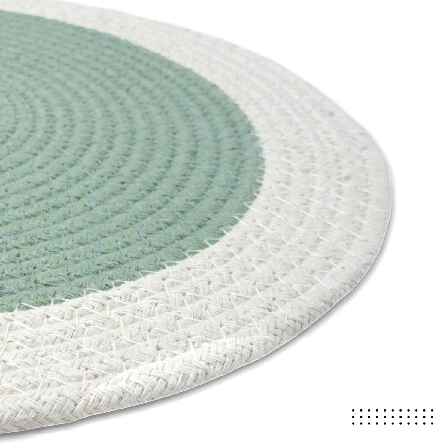 Encasa XO Placemats, Round Cotton Dining Table Mats 13" | Sage & Off White, Handcrafted Ribbed Texture | Heat Resistant