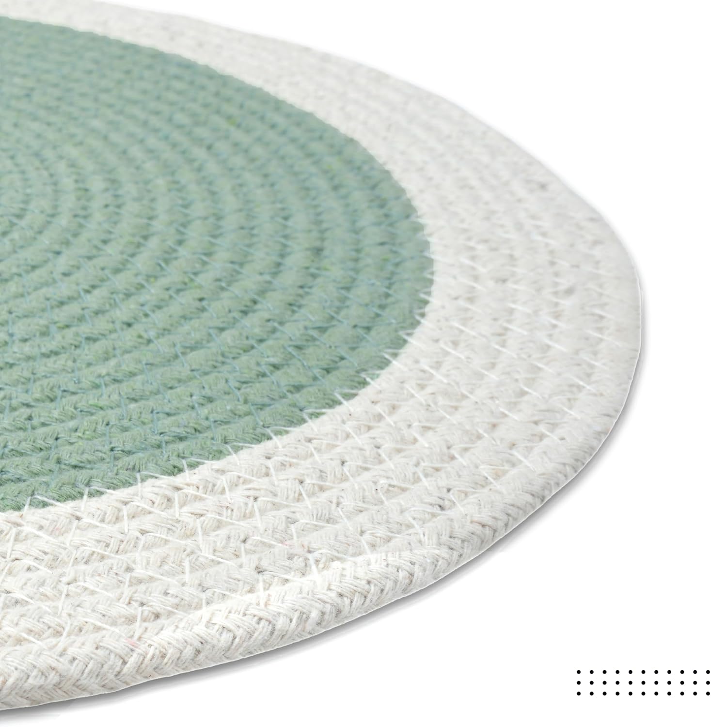 Encasa XO Placemats, Round Cotton Dining Table Mats 13" | Sage & Off White, Handcrafted Ribbed Texture | Heat Resistant