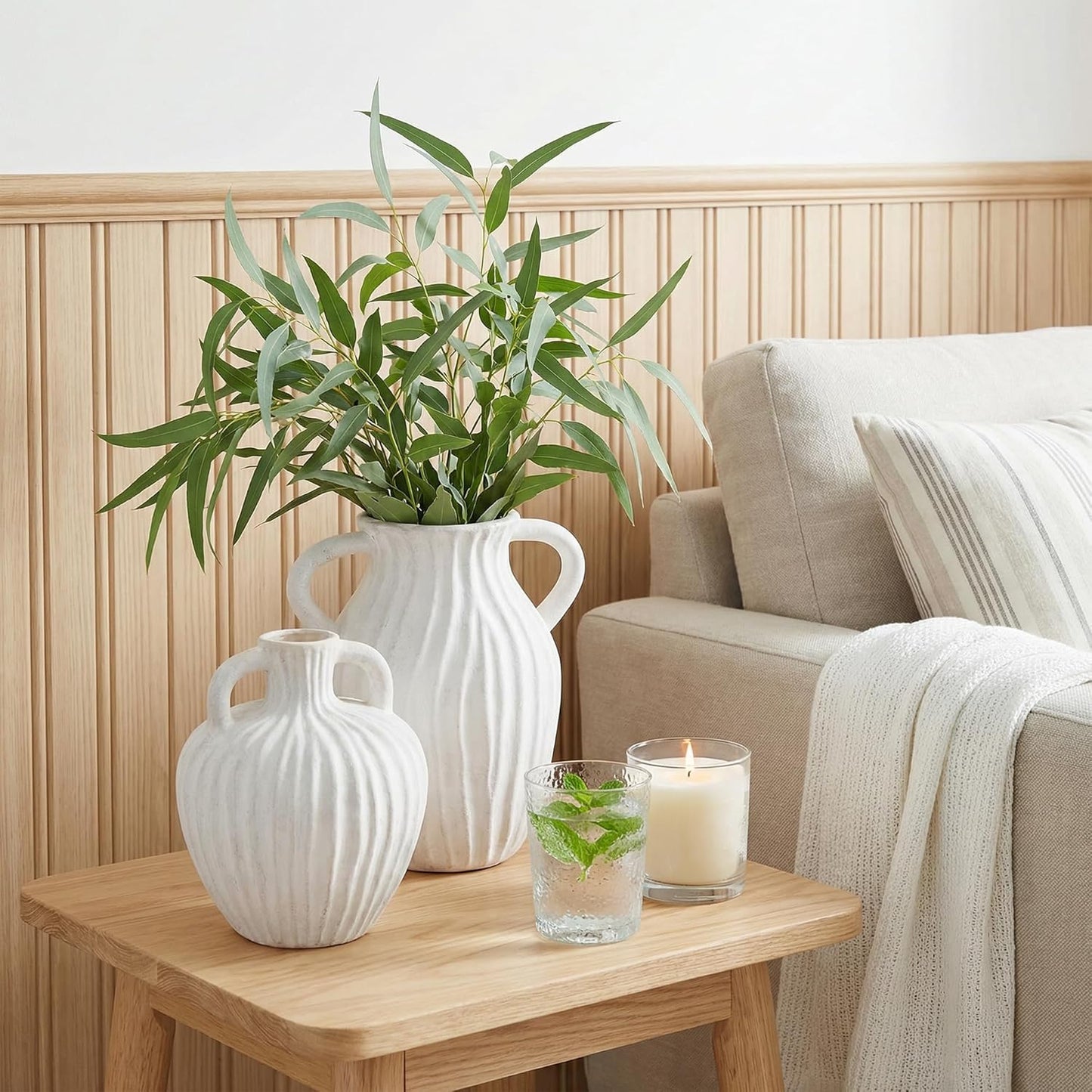 Flower Vase Ceramic Vase Small Vase for Pampas Grass Home Decor Modern Boho / White / Set of 2