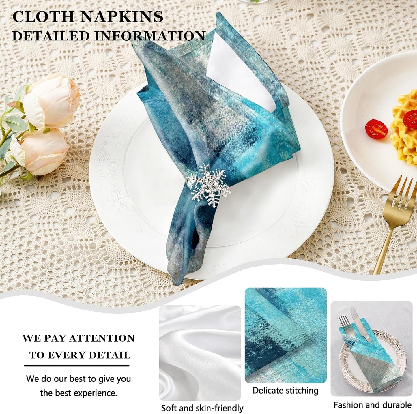 MCALK 4 Each Turquoise Placemats and Cloth Napkins Set of 8, Modern Abstract Art Painted Placemat for Home Kitchen