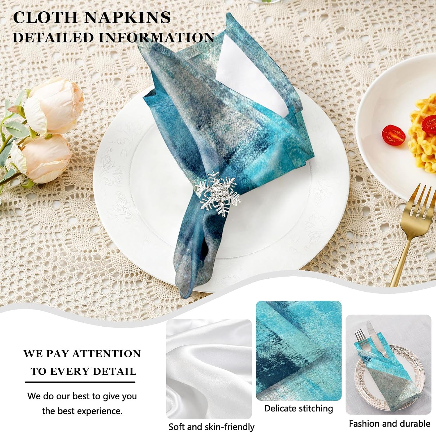 MCALK 4 Each Turquoise Placemats and Cloth Napkins Set of 8, Modern Abstract Art Painted Placemat for Home Kitchen