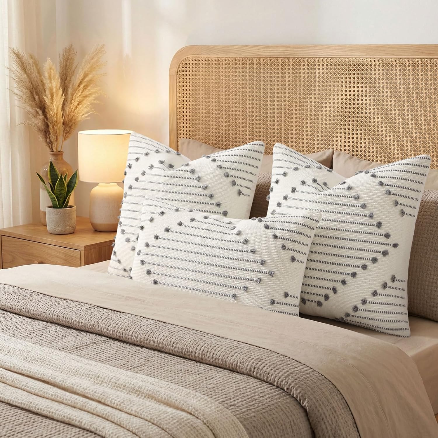 Farmhouse Lumbar Pillow Covers / Grey / 20 x 12 / Set of 2