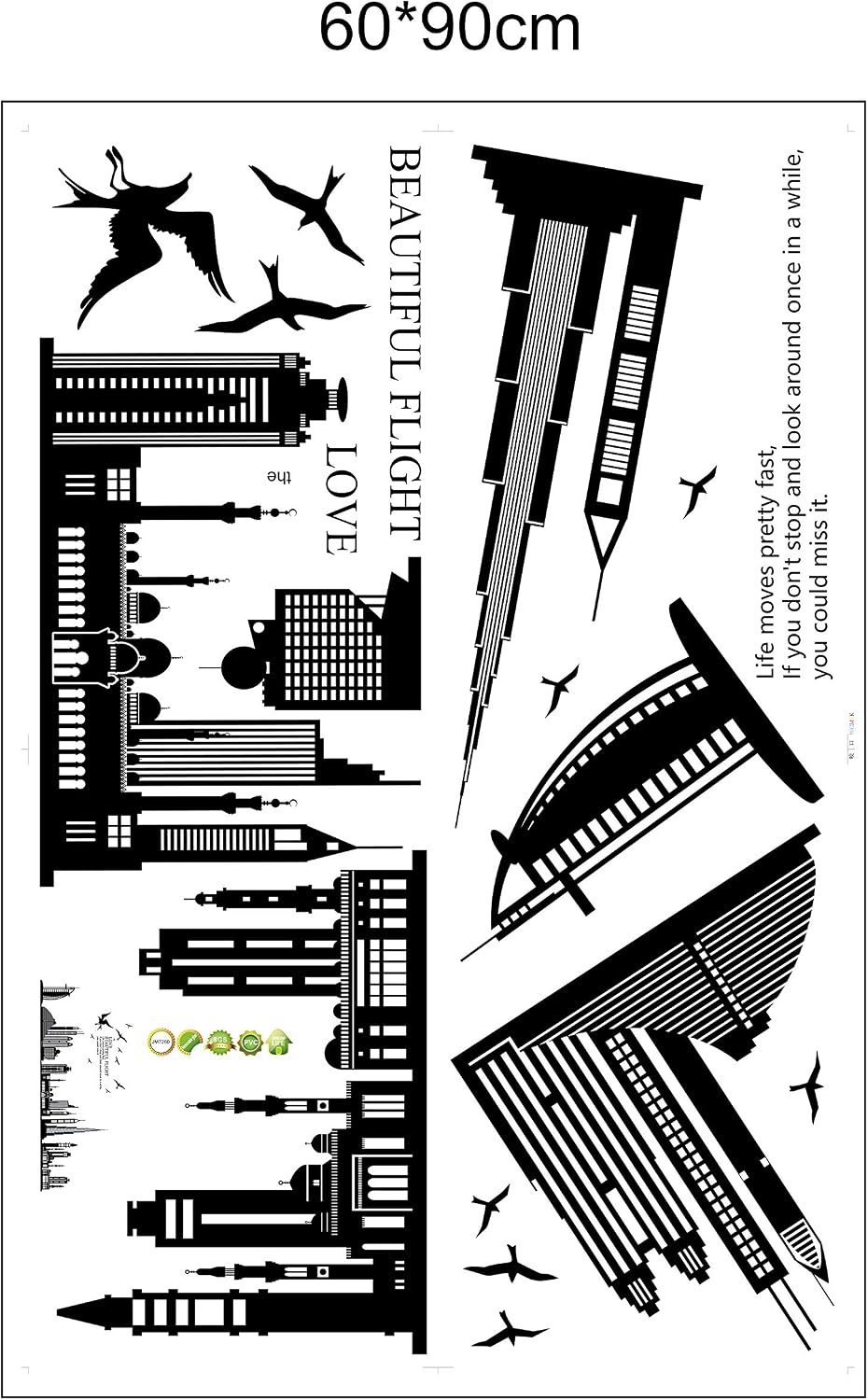 ® City Silhouette Cityscape Skyscraper Wall Sticker Living Room Bedroom Removable Wall / Black