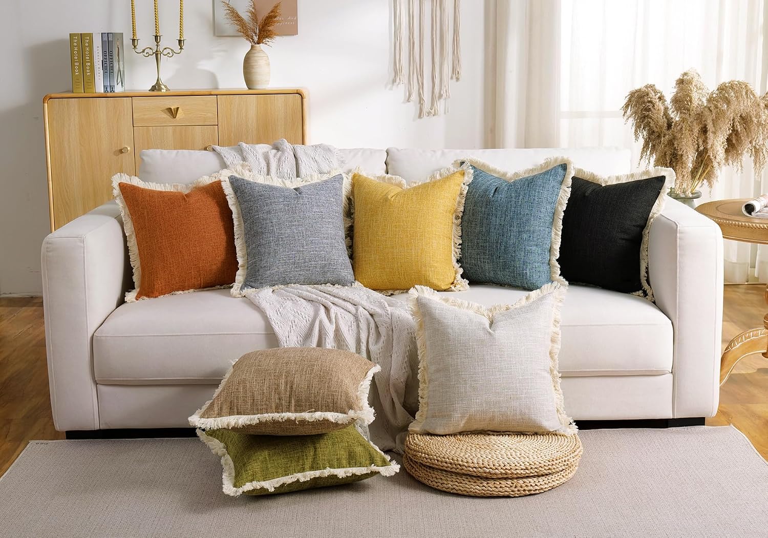 Faux Linen Pillow Covers / Khaki / 18 x 18 / Set of 2