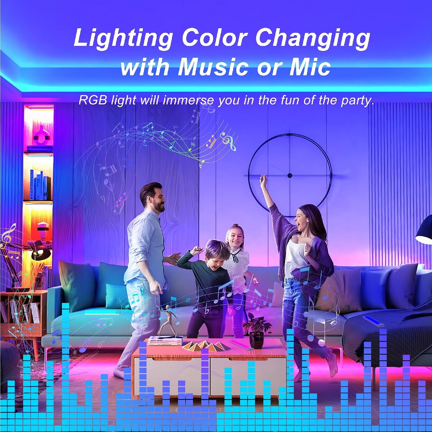 LEPOTEC Wall Lights, 10" Under Cabinet Lighting with Music Sync, 2200mAh Rechargeable Wireless Motion Sensor Gaming