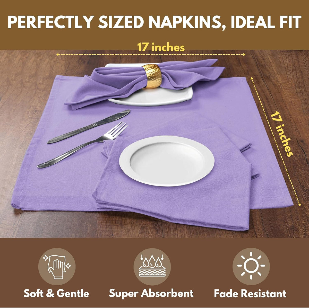 Native Fab Cotton Table Napkins, 12 Pack, 17x17 Inches, Hotel Quality, Durable, Washable Fabric, Ideal for Easter