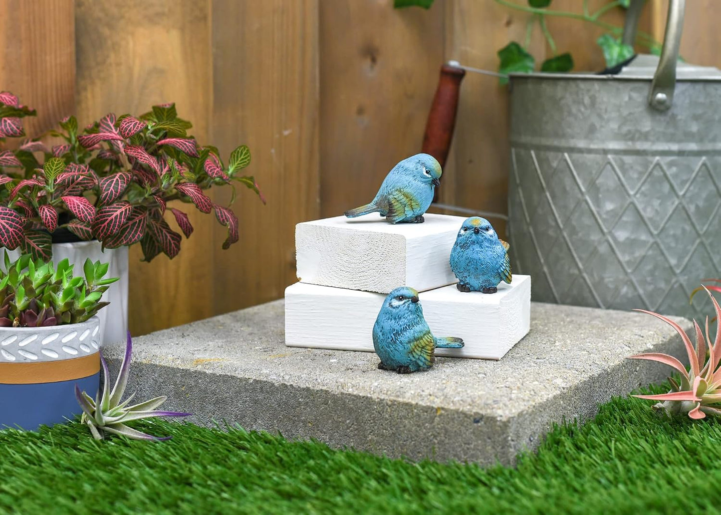Seaside Cottage Textured Chickadee Birds Resin Stone Tabletop / Blue / 2.5 x 2.5 / Set of 3