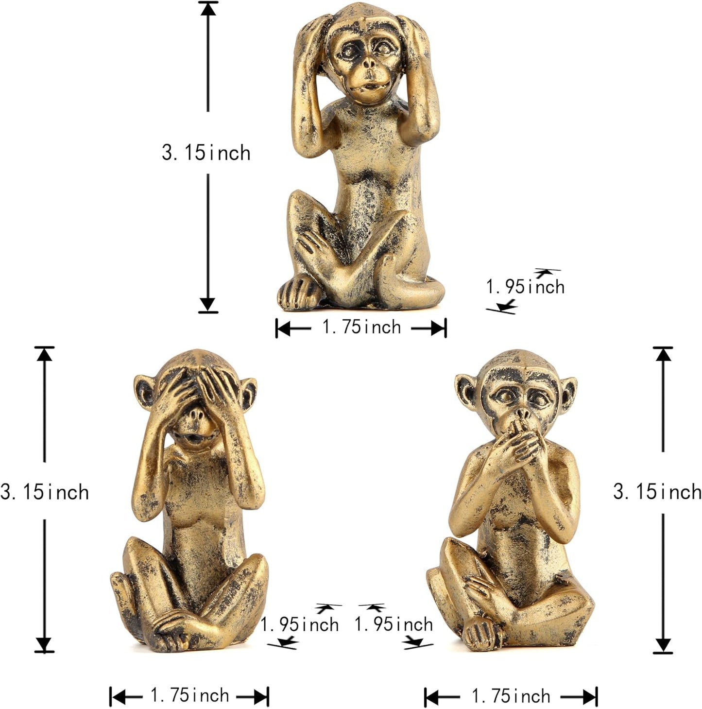 3 Wise Monkeys Statue / Gold