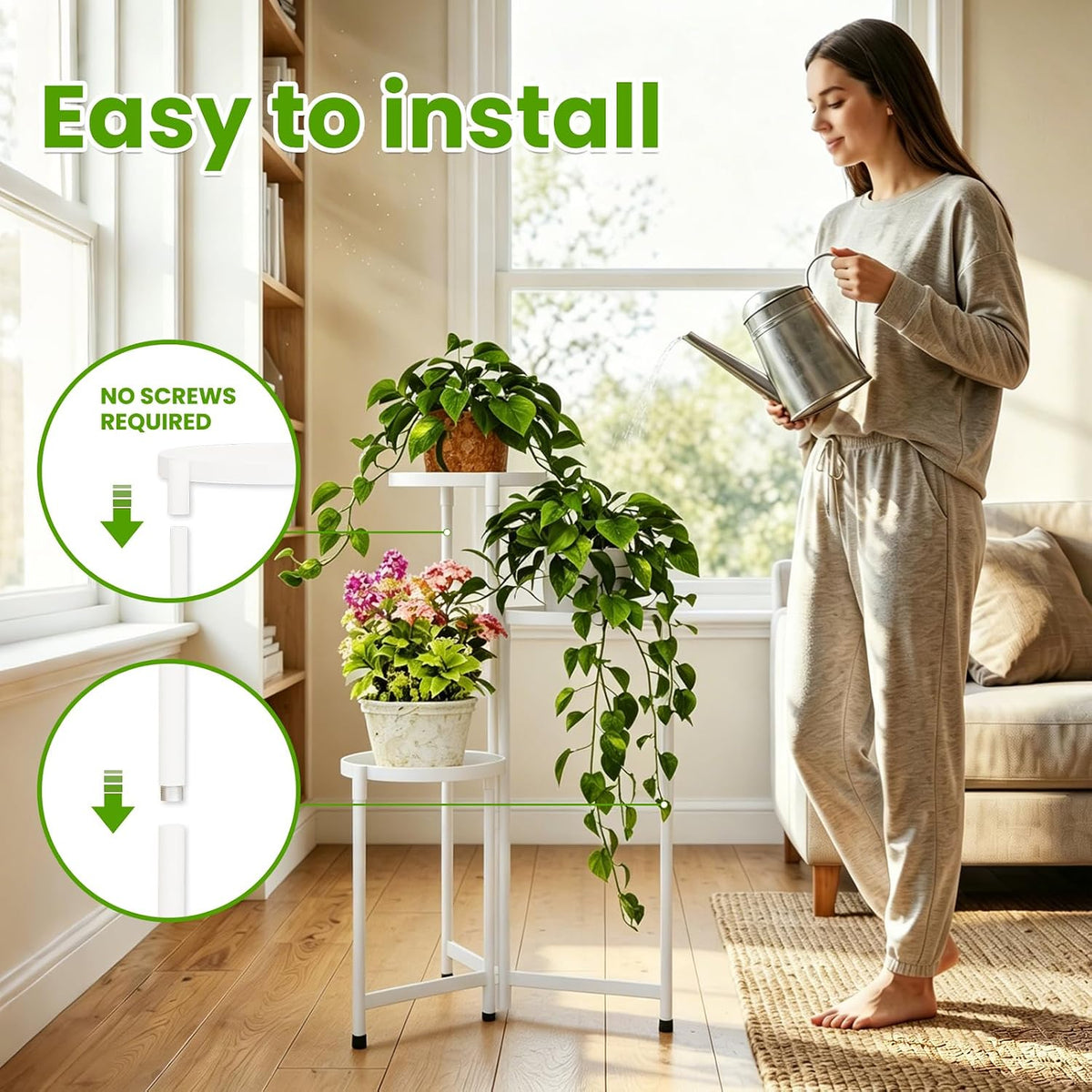 Plant Stand indoor outdoor-3 Tier black Tall Metal Flower Pot Holder 9in Wide Potted Display Rack - Heavy Duty Corner