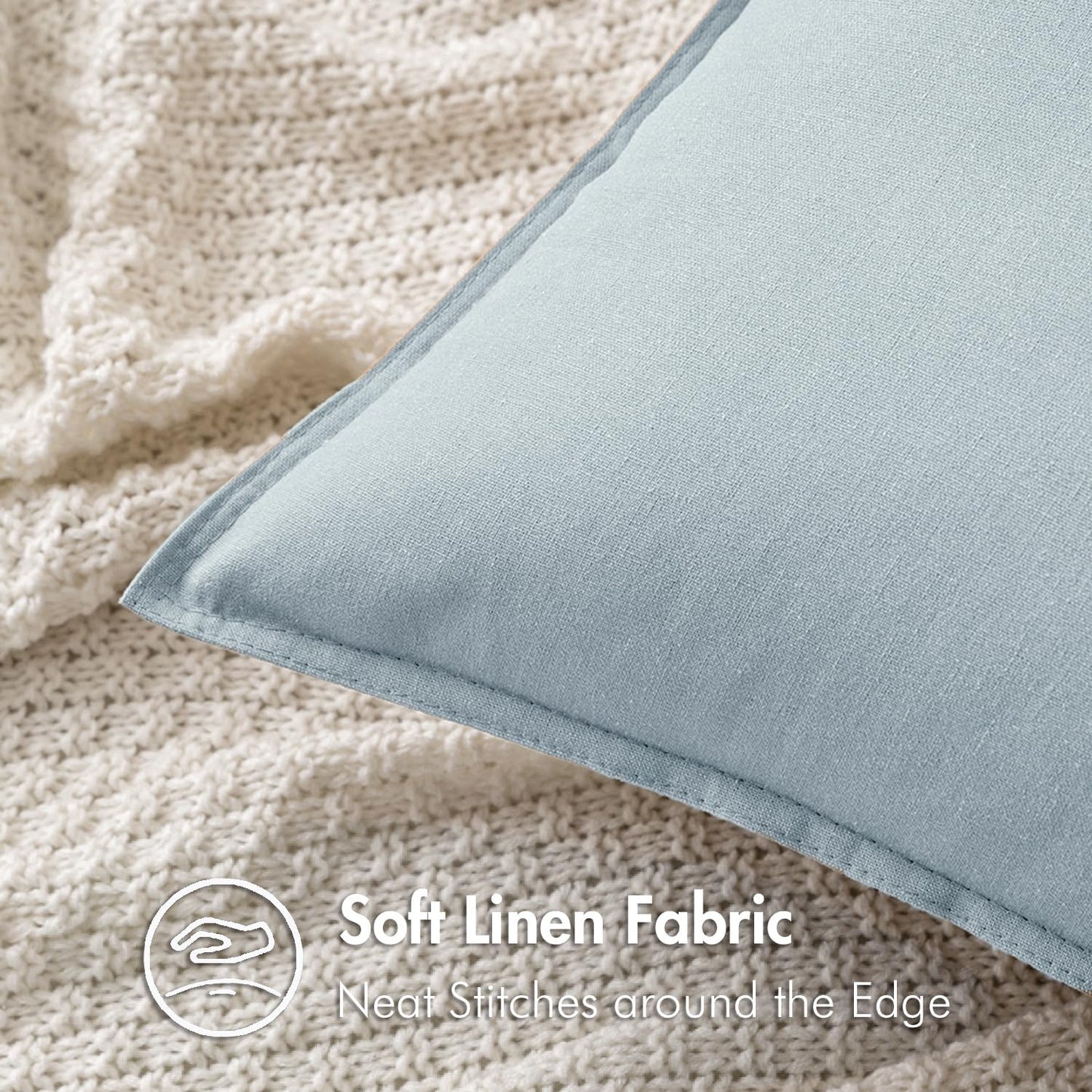 Decorative Linen Pillow Covers Boho Farmhouse Modern Soft Accent / 18 x 18 / Coastal Blue / Set of 2