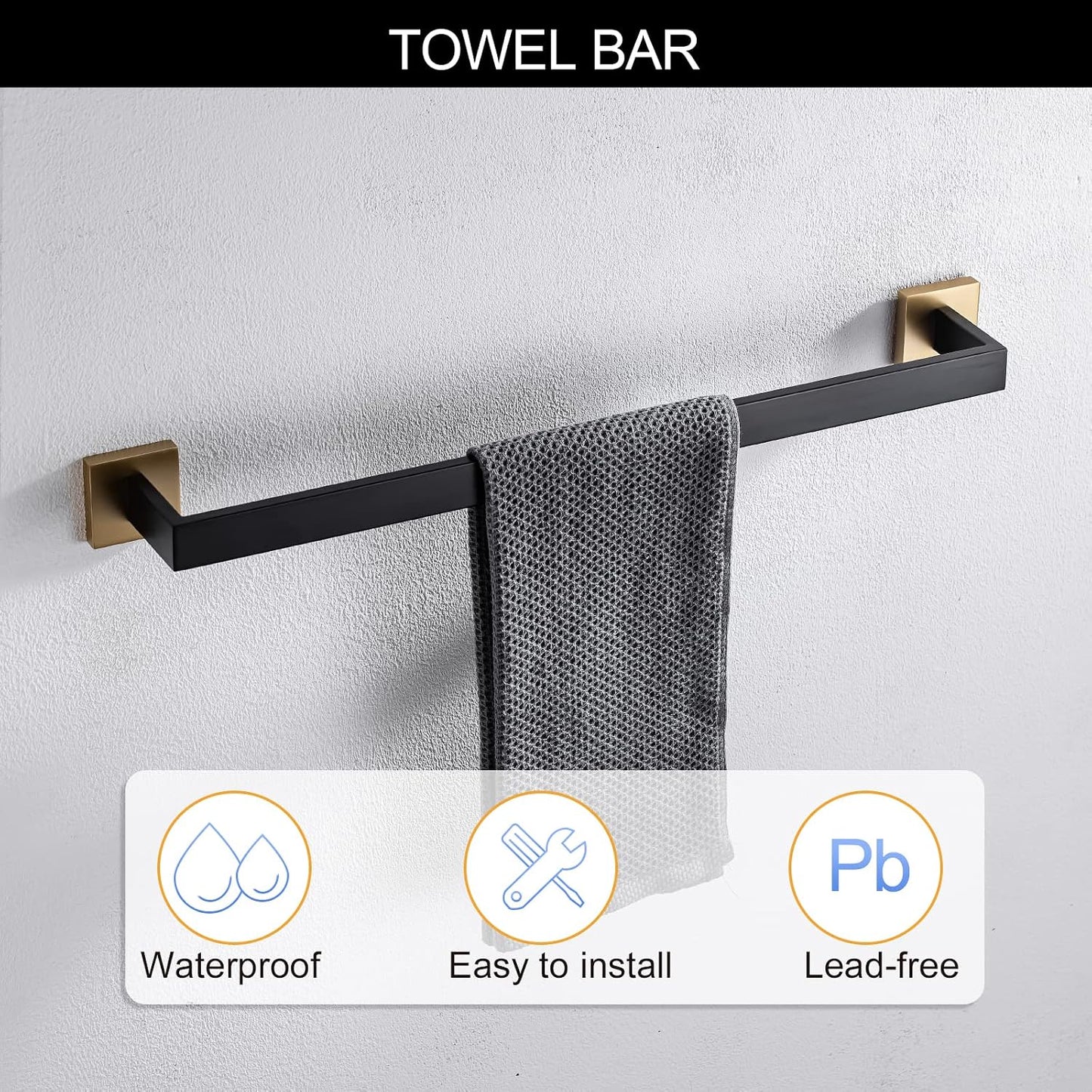 5 Pieces Bathroom Hardware Set Black and Gold Towel Bar Set, Toilet Paper Holder with Shelf, Towel Holder Set in