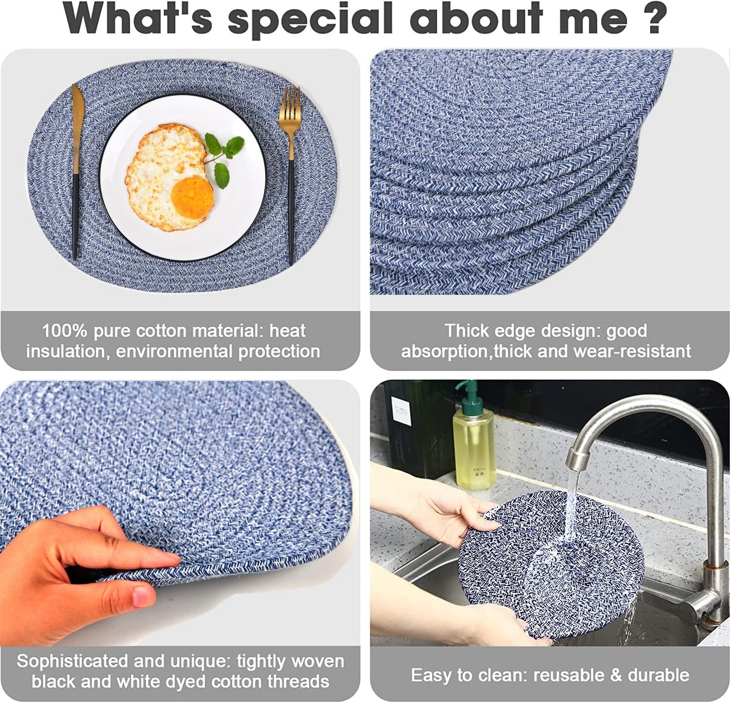 6 Pack Oval Woven Placemats, 12x16 inches Mix Rainbow Oval Plate Charger Cotton Heat Resistant Non-Slip Weave Place