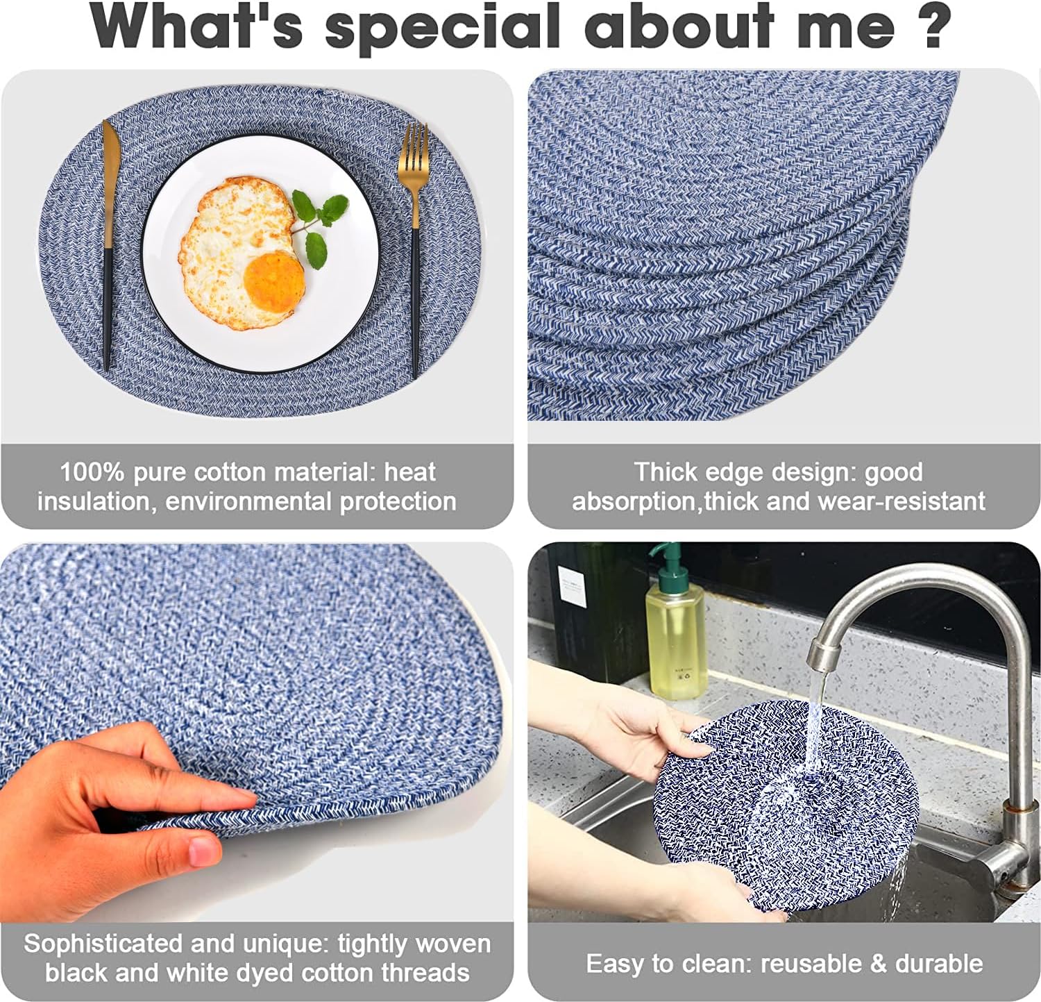 6 Pack Oval Woven Placemats, 12x16 inches Mix Rainbow Oval Plate Charger Cotton Heat Resistant Non-Slip Weave Place