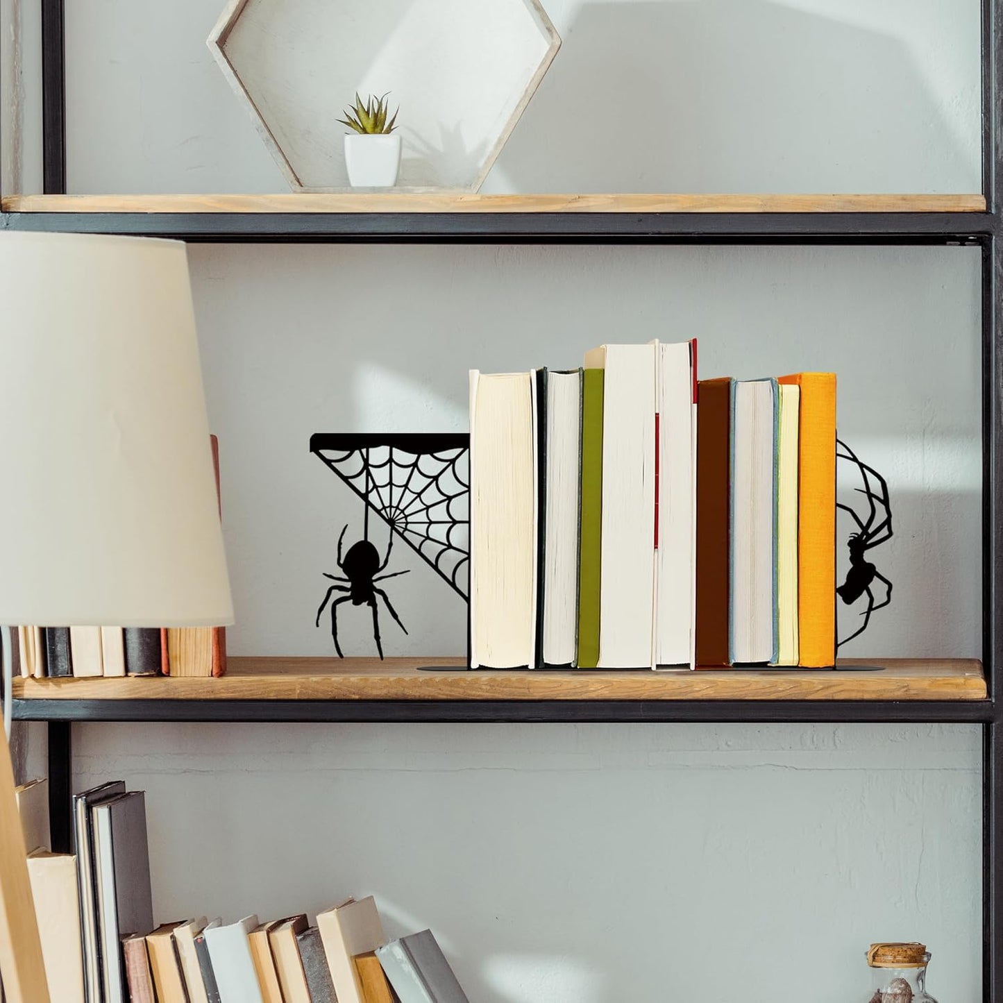 Metal Spider and Spider Web Bookend