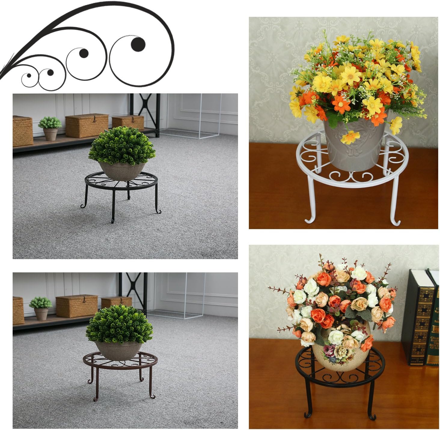 Tosnail 4-Pack 9" Metal Plant Stands for Indoor and Outdoor, Planters, Flower Pots Holder, Beverage Dispenser, Pumpkin