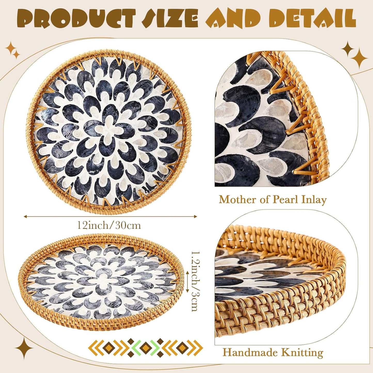 Round Rattan Tray / Modern Style / Set of 3
