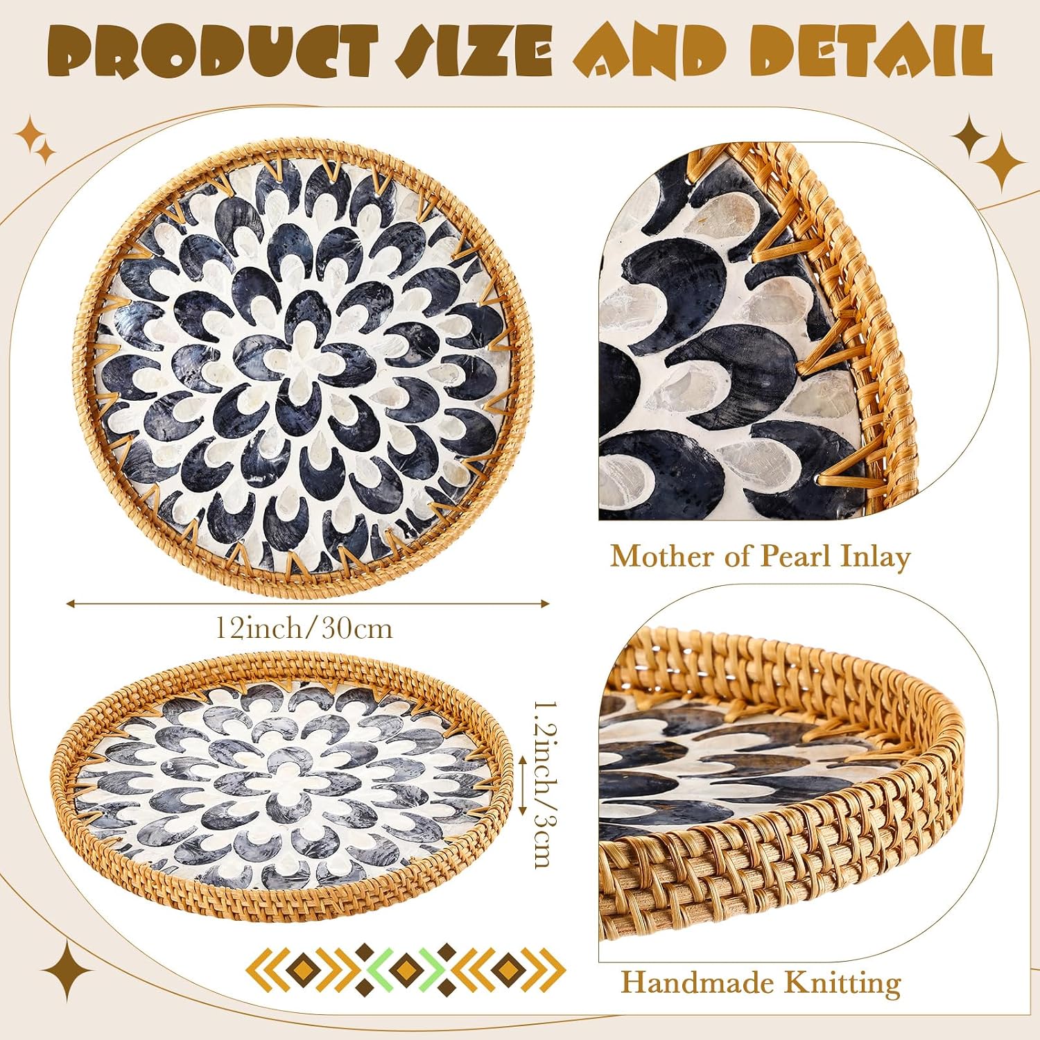 Round Rattan Tray / Modern Style / Set of 3