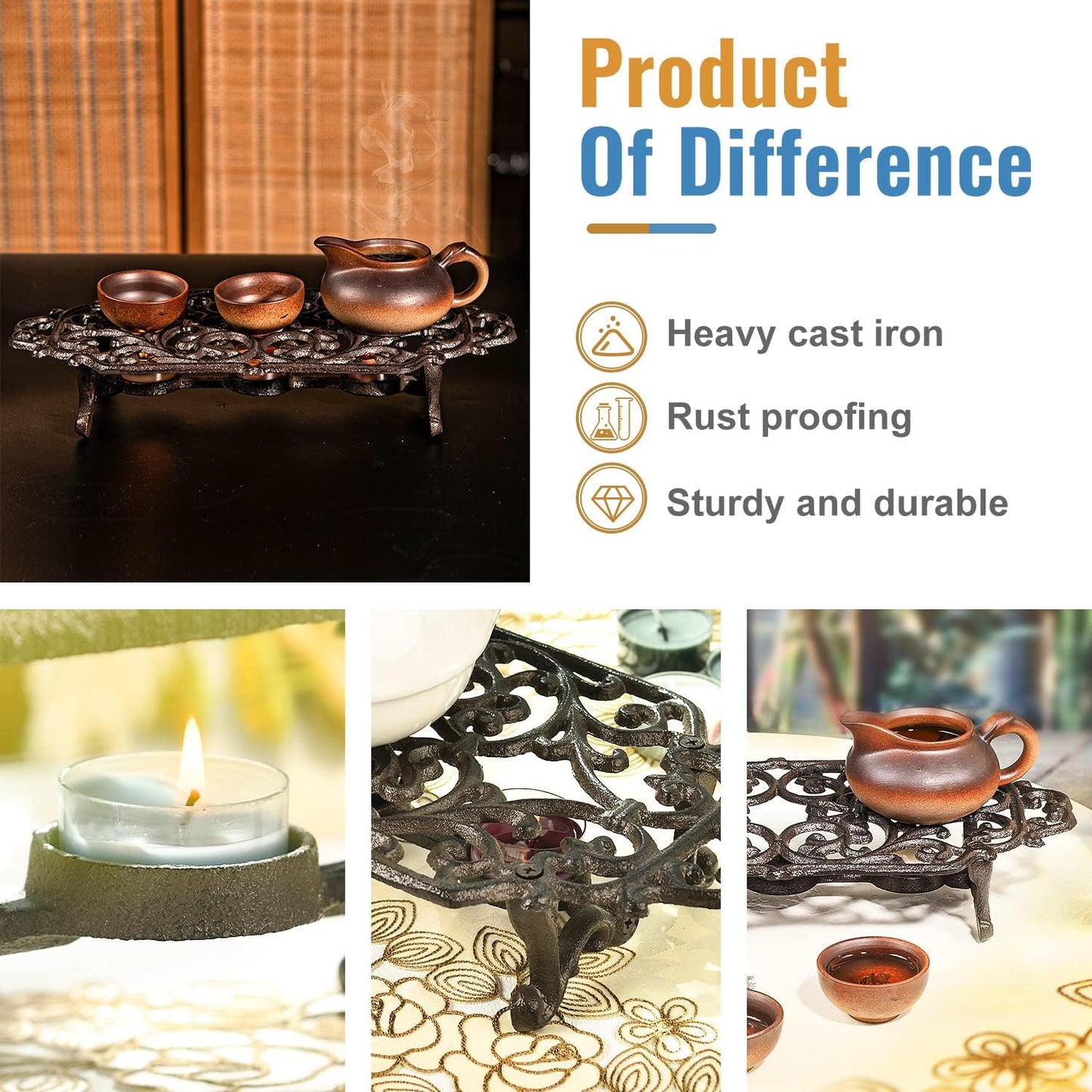 Sungmor Heavy Duty Cast Iron Teapot Dish Warmer Stable Holder for Tealight Stand | Tealight Warmer Decorative Stove for