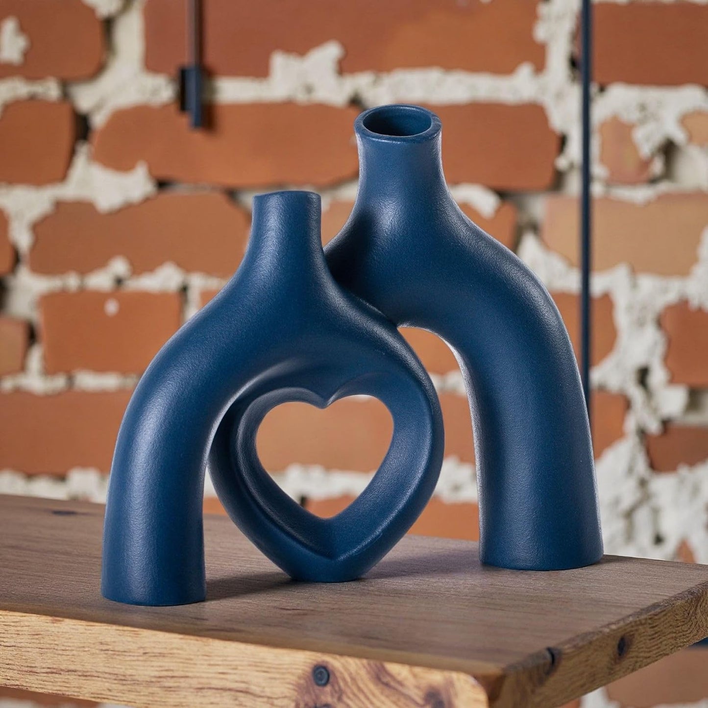 Snuggle Hollow Decorative Ceramic Vase / Heart - Navy Blue / 8.3 Inch
