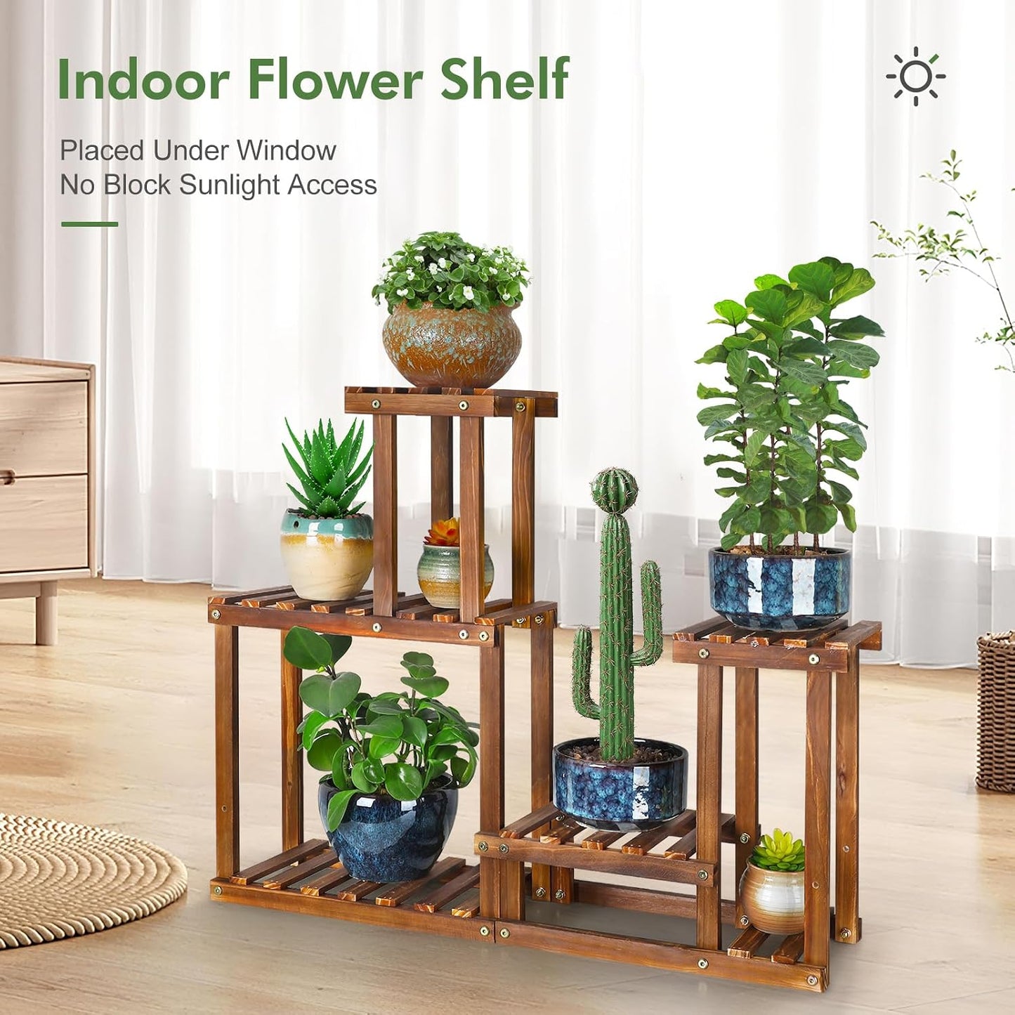 Plant Stand for Multiple Plants Indoor Outdoor Flower Pot Stand Wood | 5 Tier Flower Shelf Rack Plants Stands for Multi