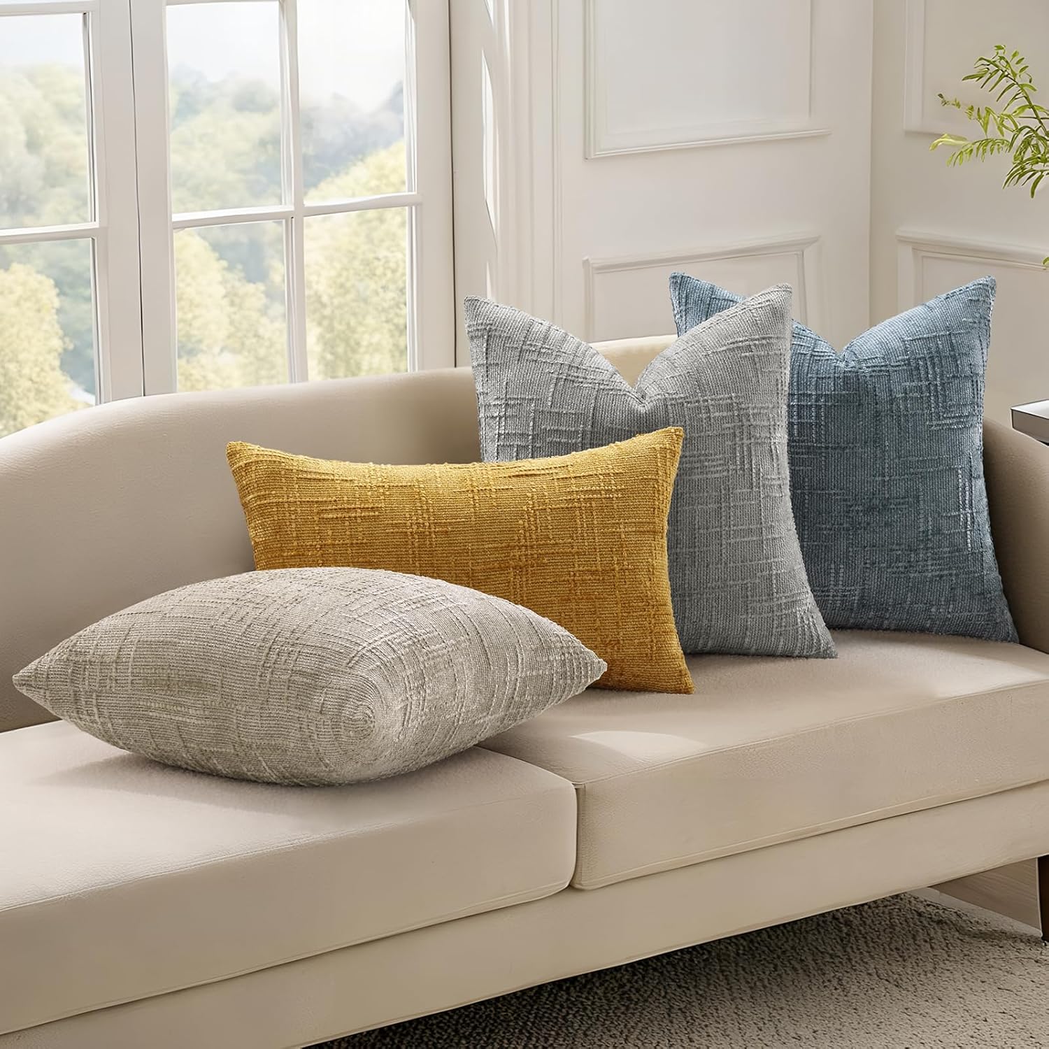 Fall Chenille Throw Pillow Covers Textured Soft Slubby Couch / Neutral Grey / 18 x 18 / Set of 2