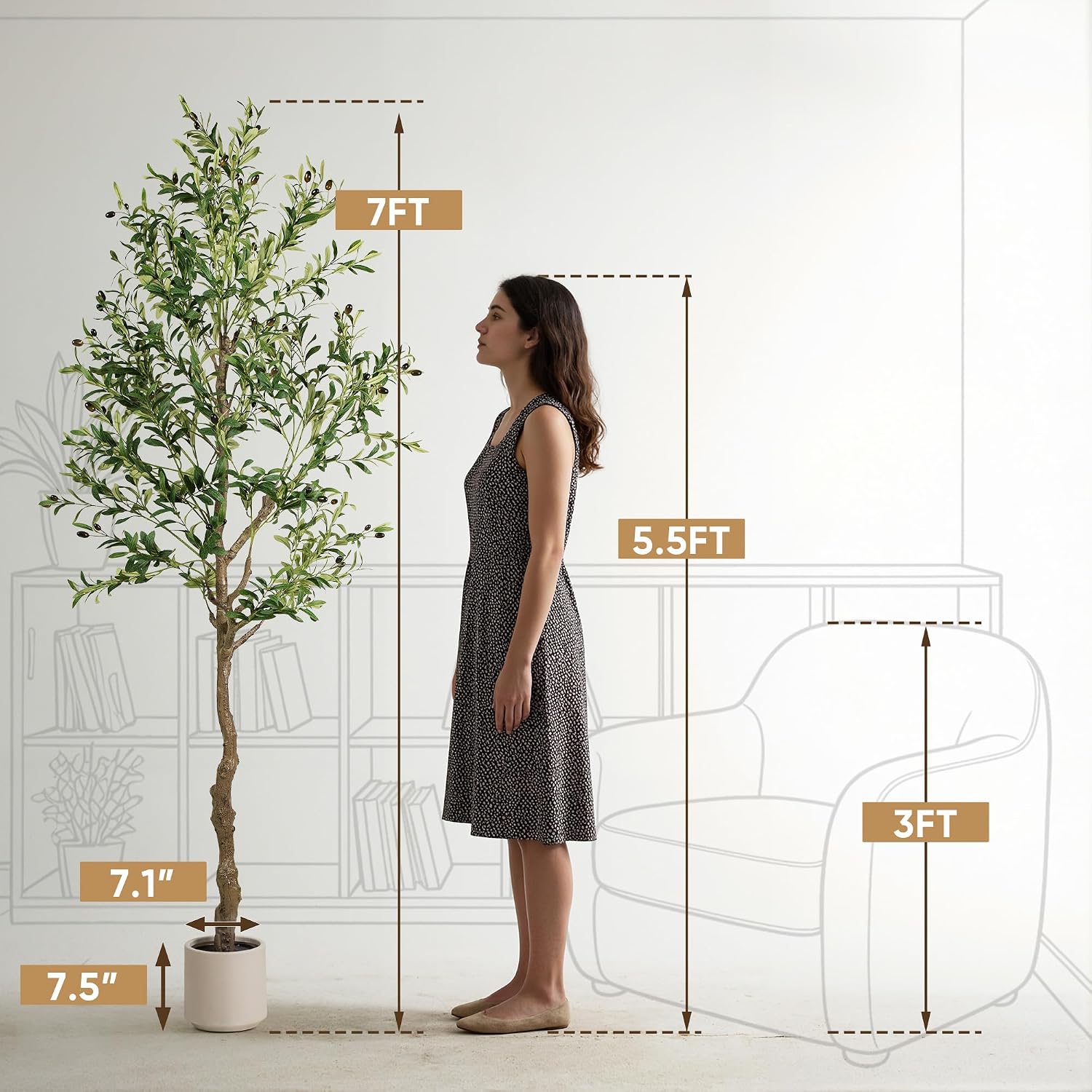 Planter / Fake Tall Plants / 7ft / Natural
