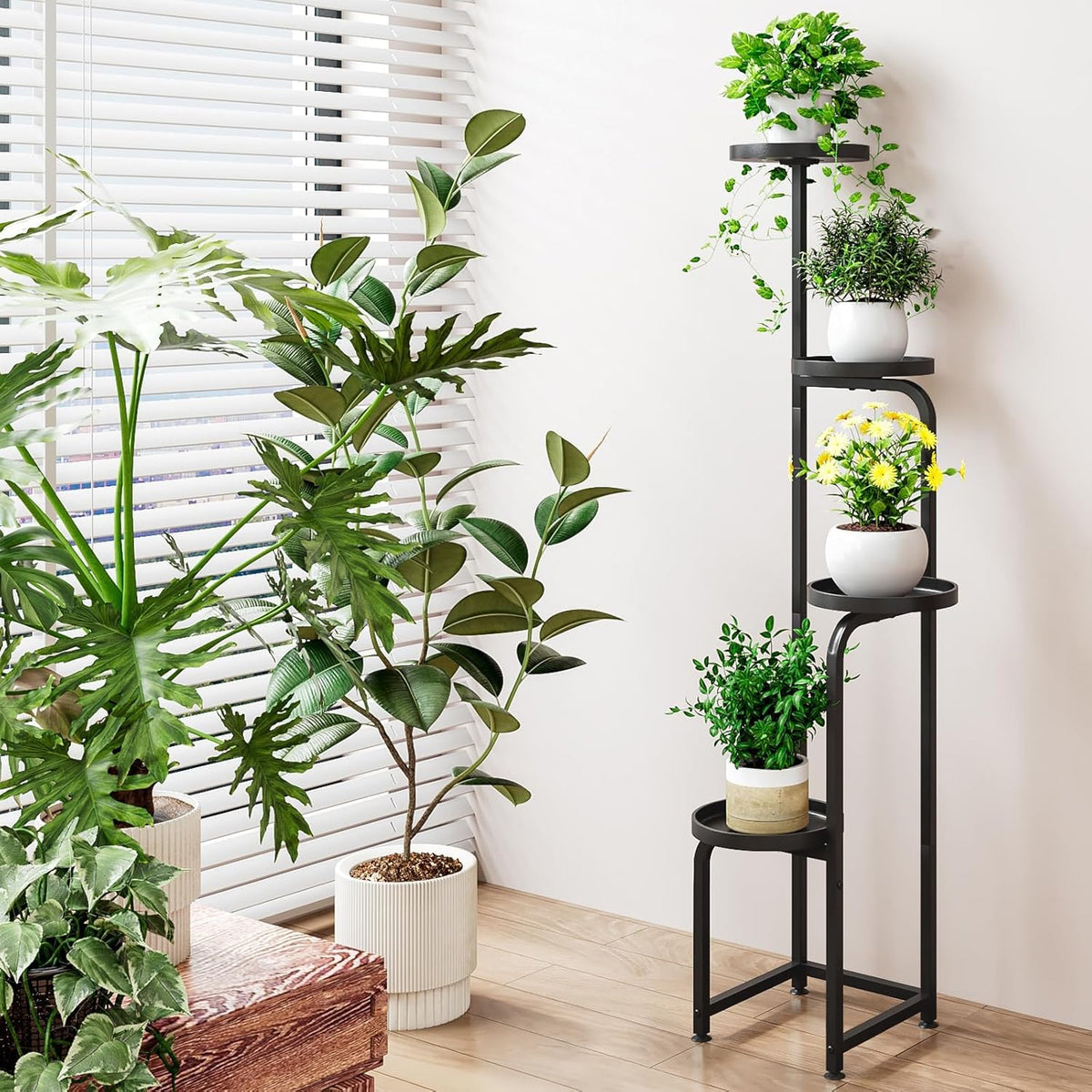 INGIORDAR Plant Stand Indoor Outdoor Corner Tall Plant Shelf 4 Tier Metal | Space-saving Tiered Design Displays