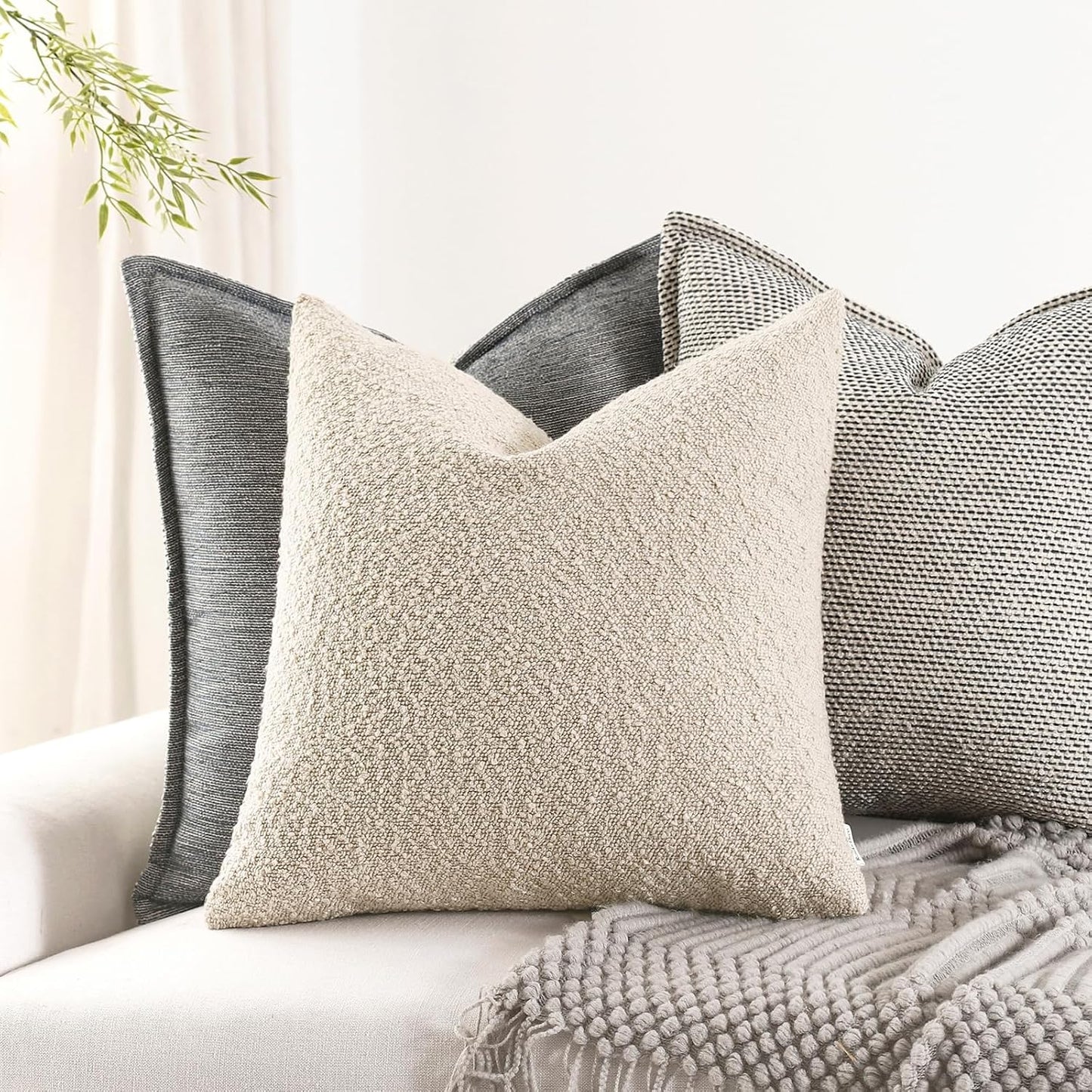 Boucle Decorative Throw Pillow Covers / Beige / 18 x 18 / Set of 2